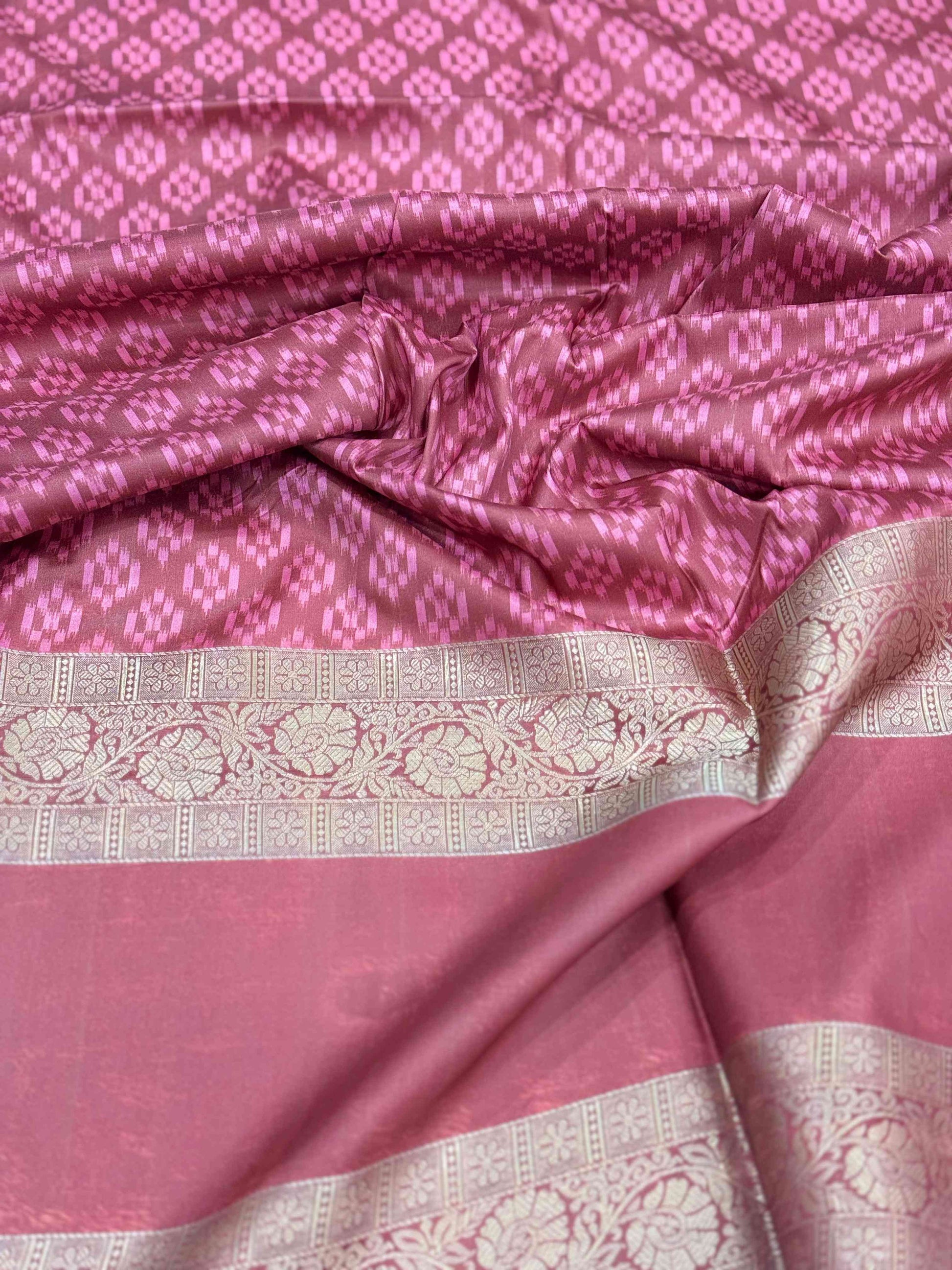 Mustard Silk Blend Lehriya Saree by My Store