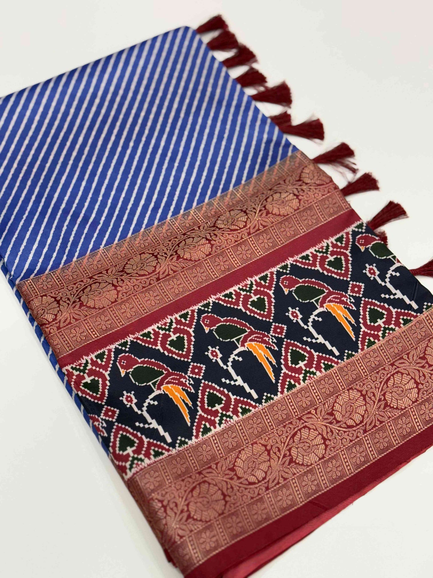 Royal Blue Silk Blend Lehriya Saree by My Store
