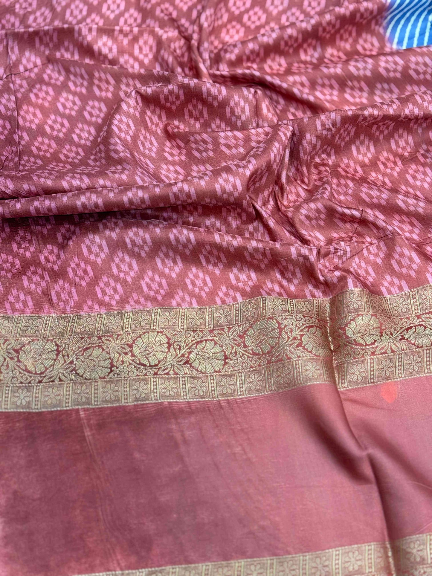 Royal Blue Silk Blend Lehriya Saree by My Store