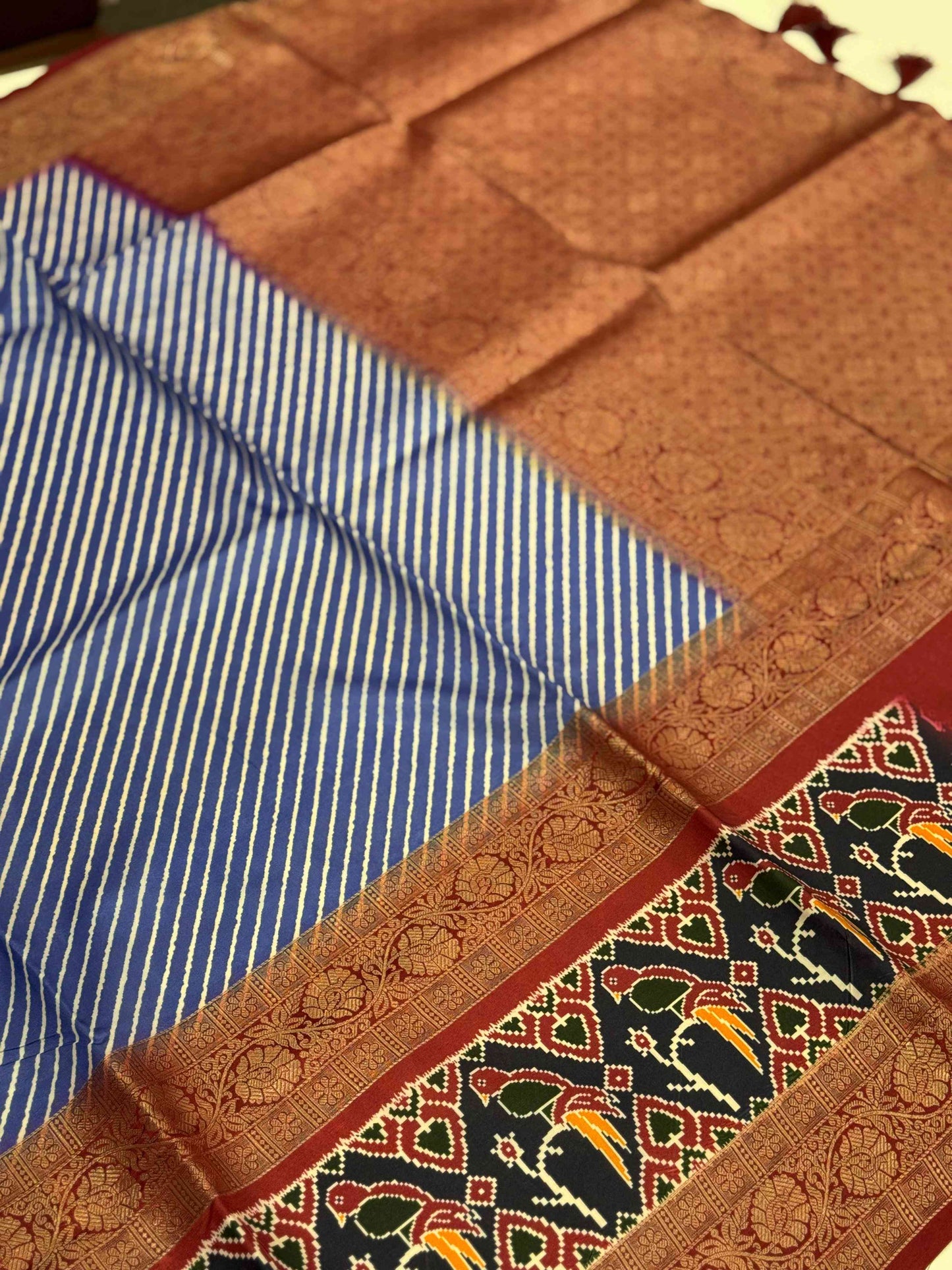 Royal Blue Silk Blend Lehriya Saree by My Store