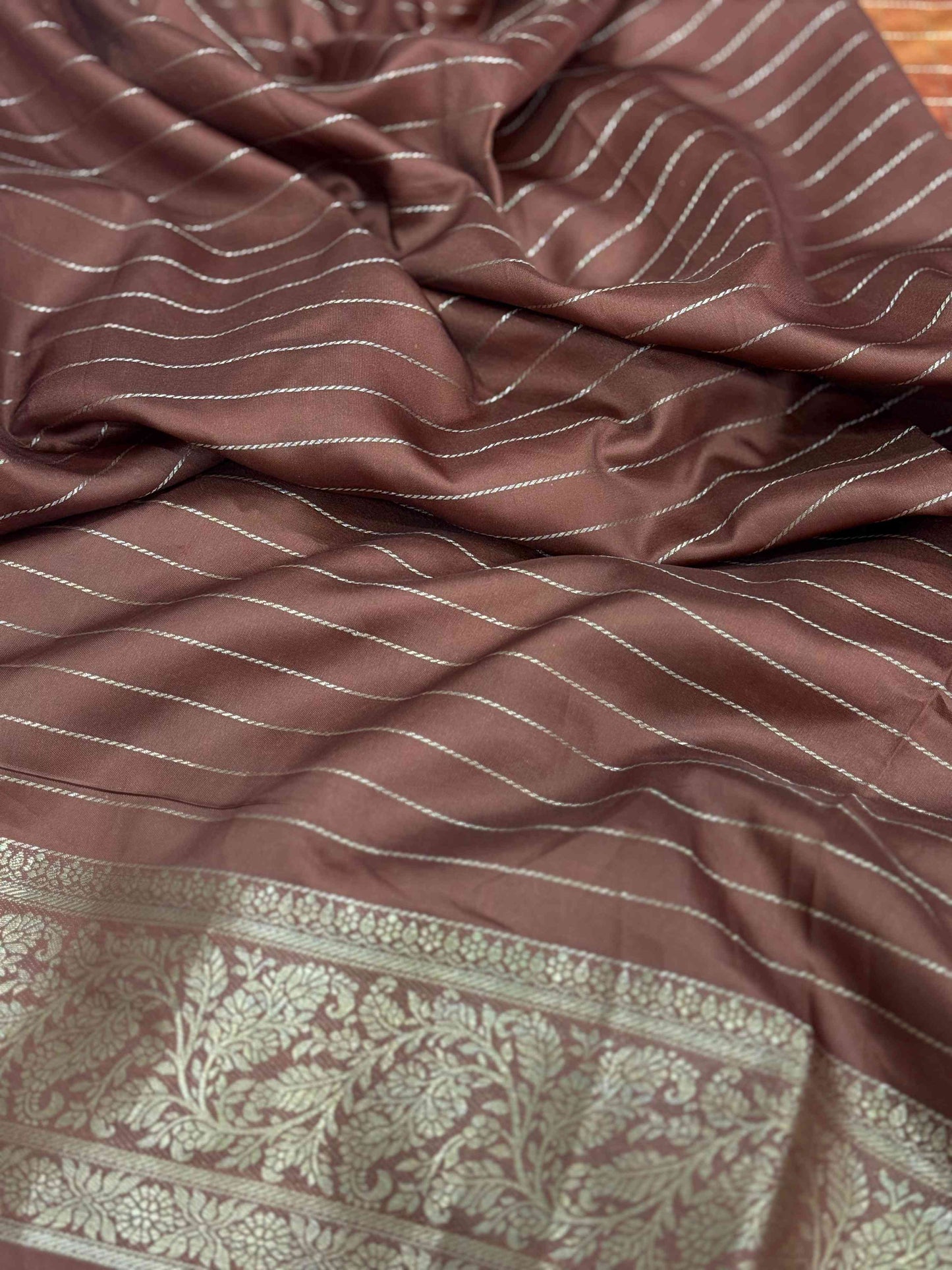 Rust Orange Tussar Silk Kalamkari Checkered Saree by My Store