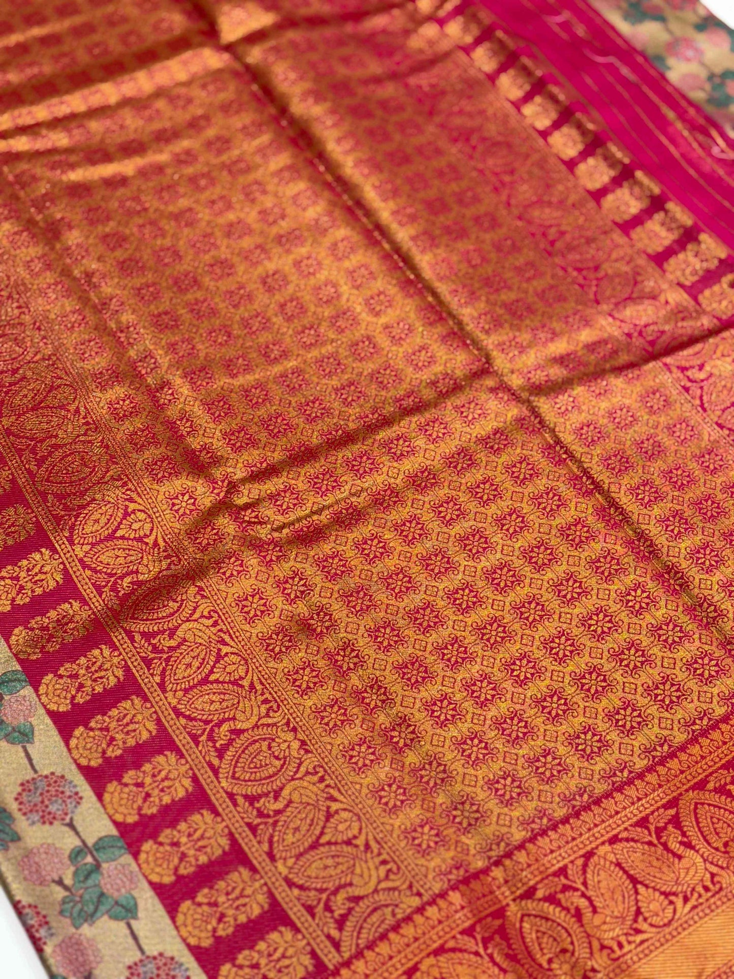Radiant Red Floral Dharmavaram Silk Saree by My Store