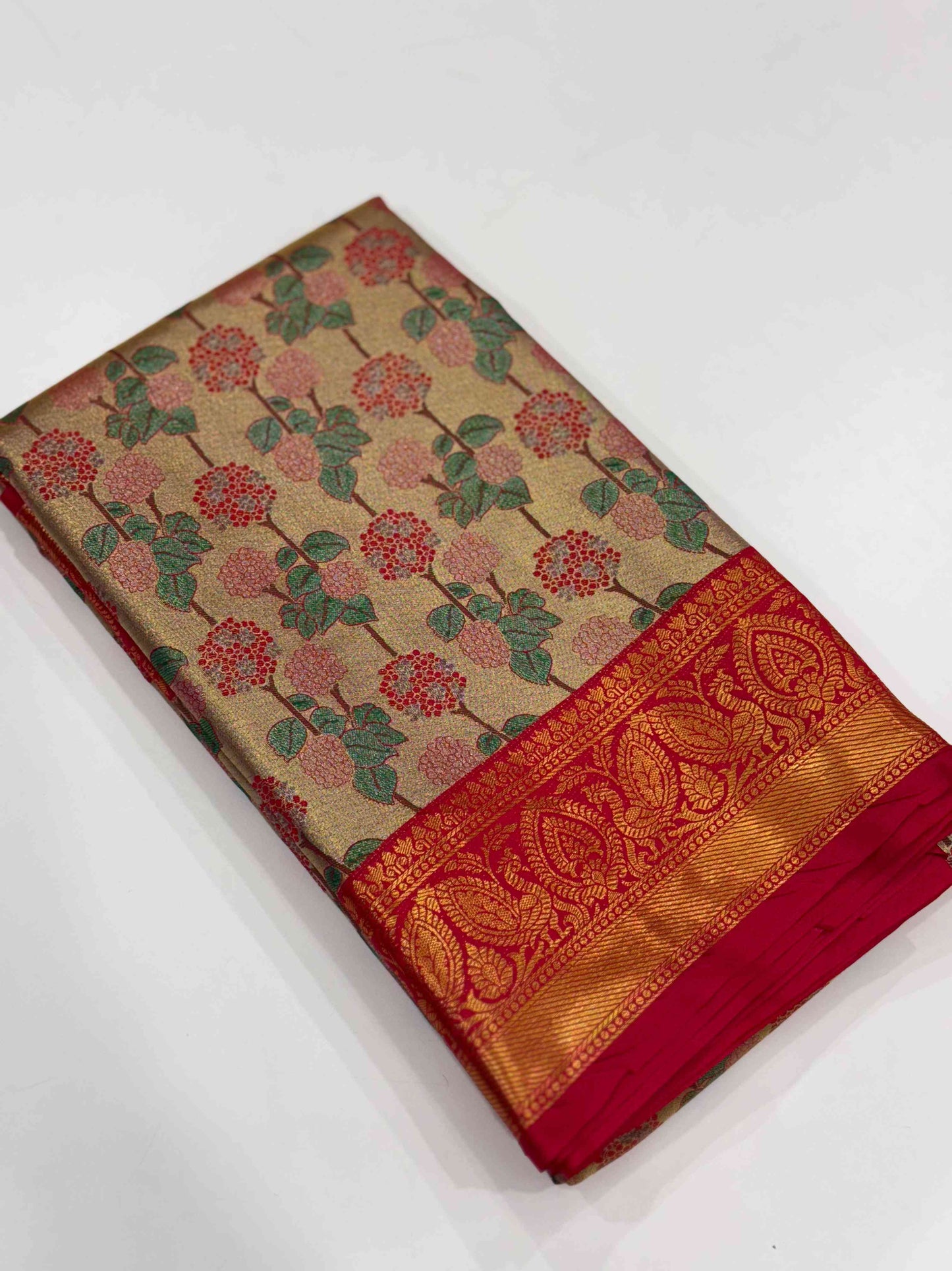 Radiant Red Floral Dharmavaram Silk Saree by My Store