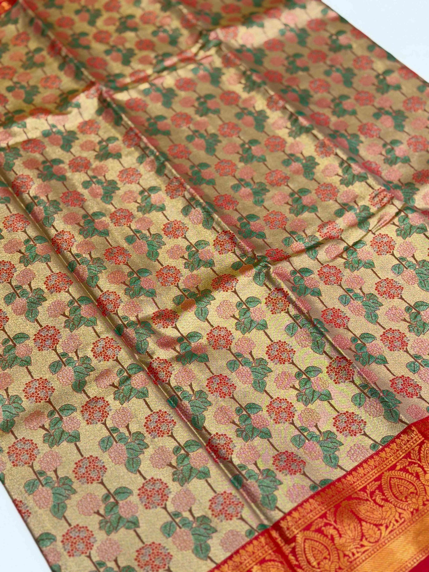Radiant Red Floral Dharmavaram Silk Saree by My Store