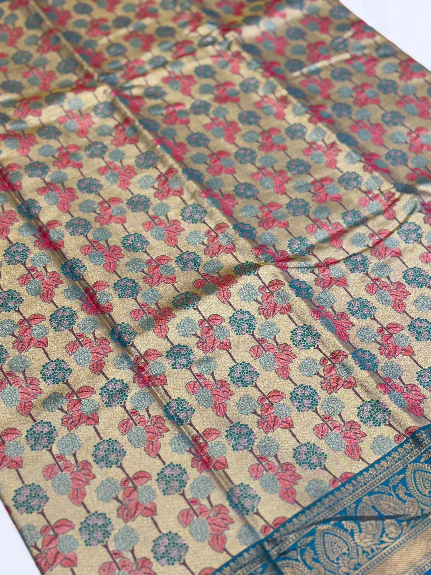 Serene Rama Floral Dharmavaram Silk Saree by My Store
