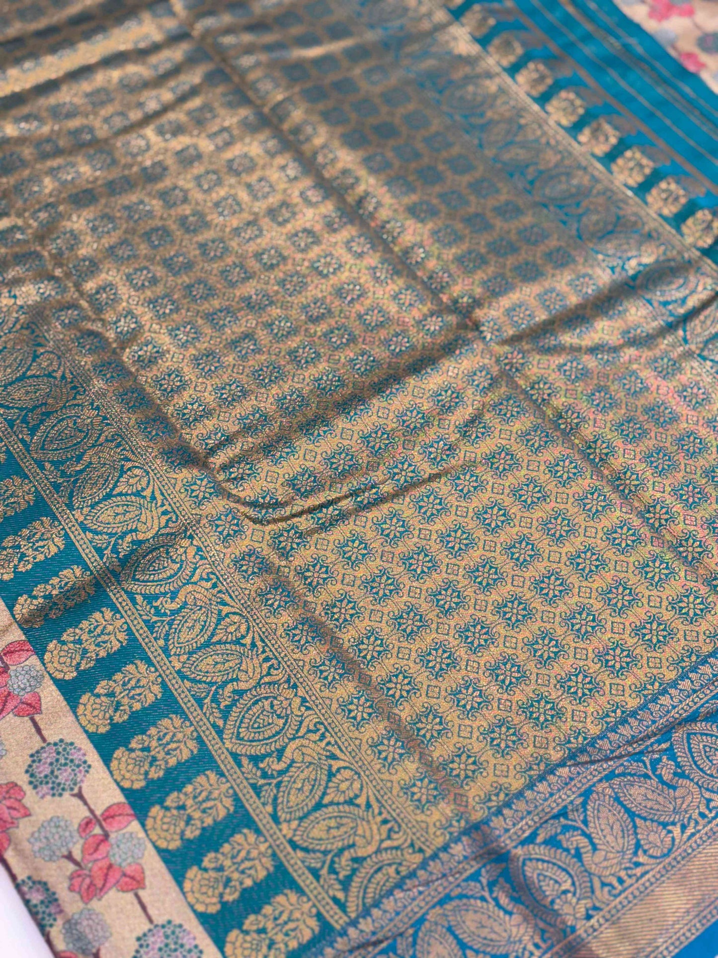 Serene Rama Floral Dharmavaram Silk Saree by My Store