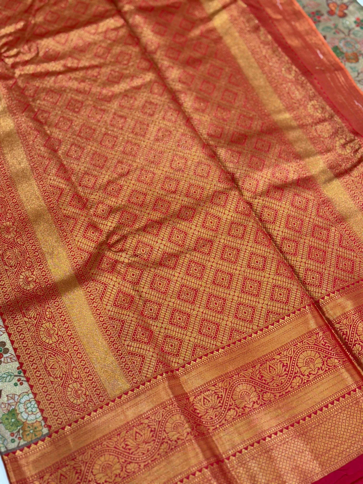 Red Dharmavaram Butterfly Silk Saree by My Store