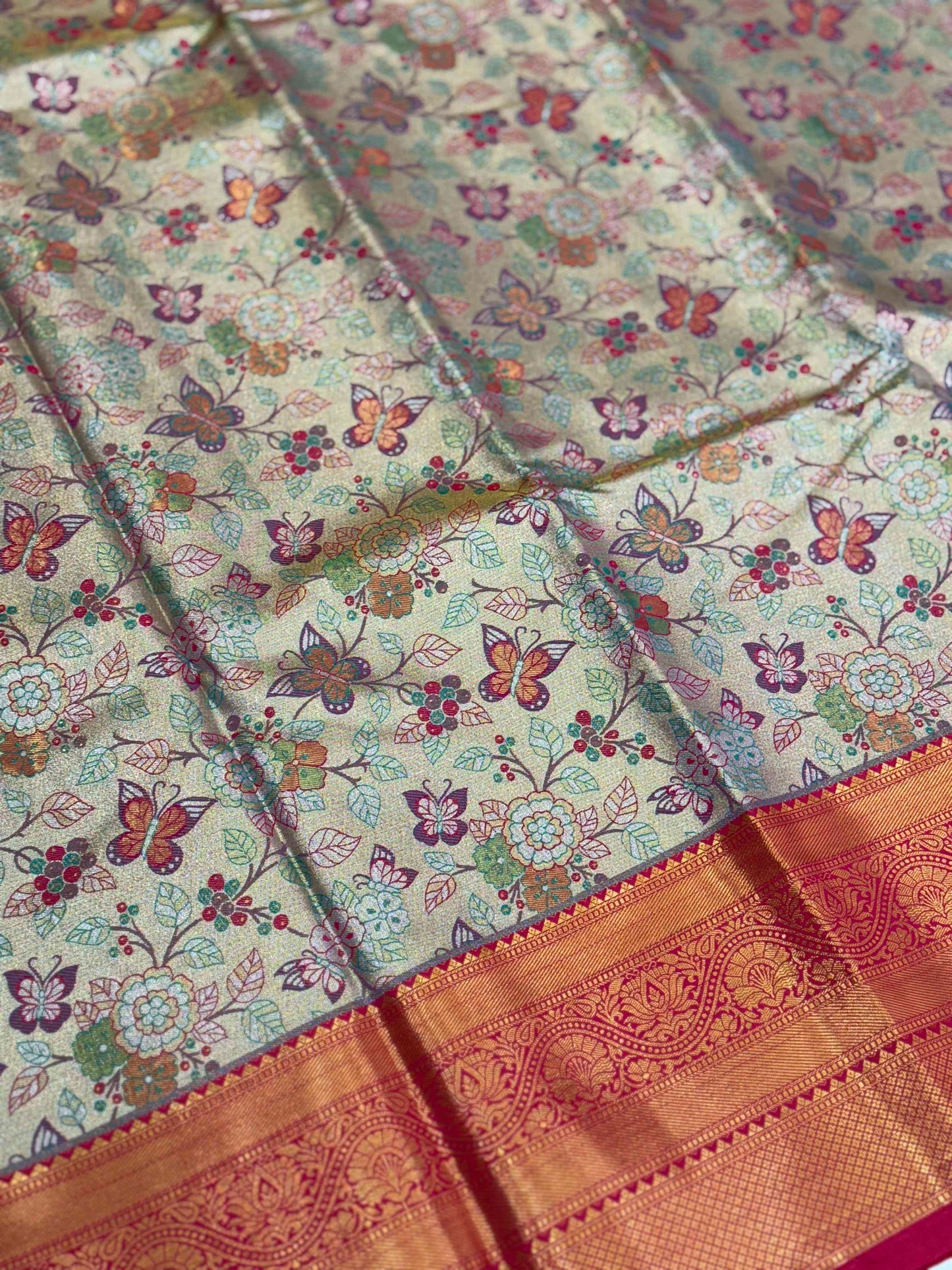 Red Dharmavaram Butterfly Silk Saree by My Store