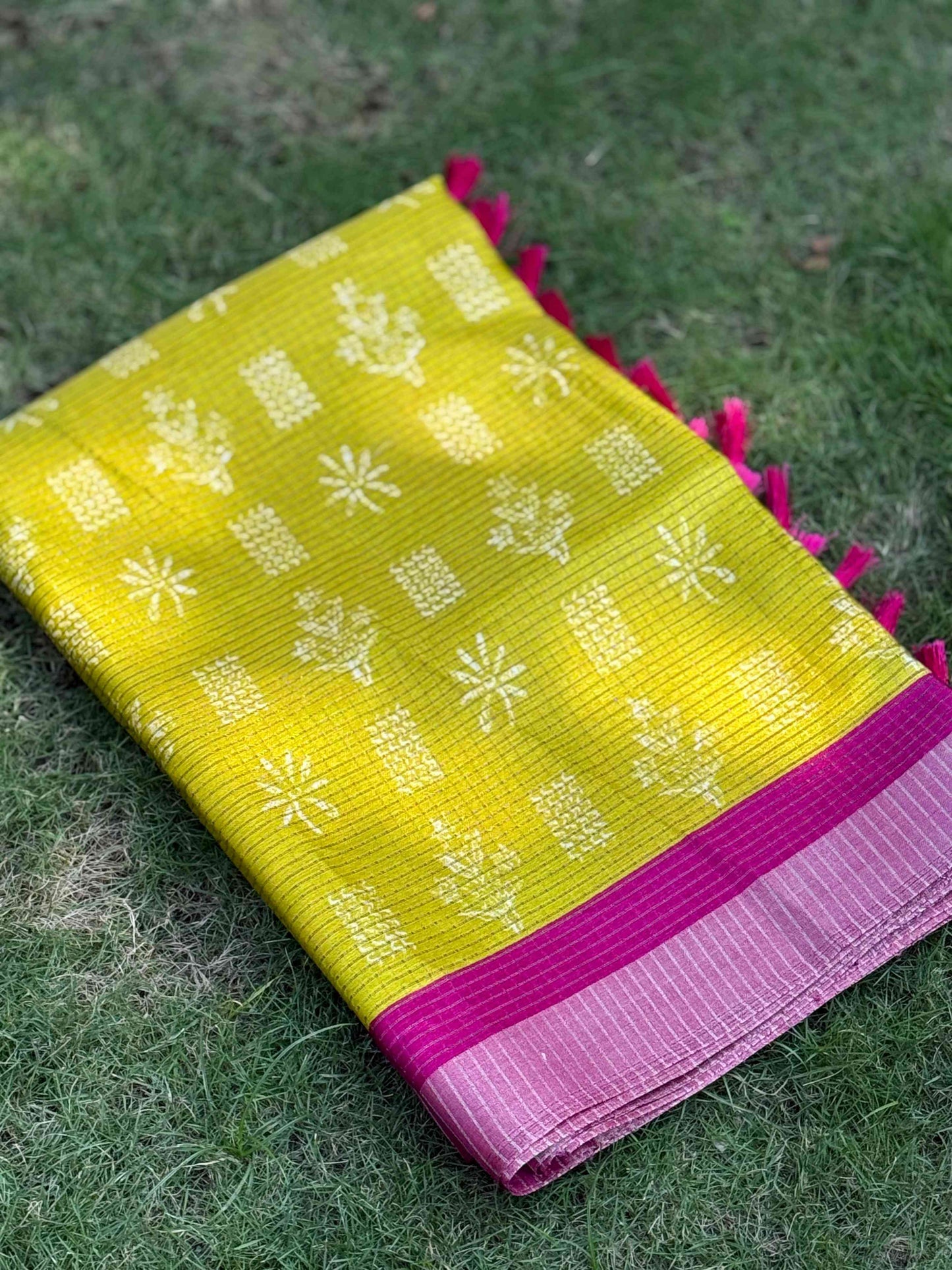 Radiant Yellow Tussar Chex Saree