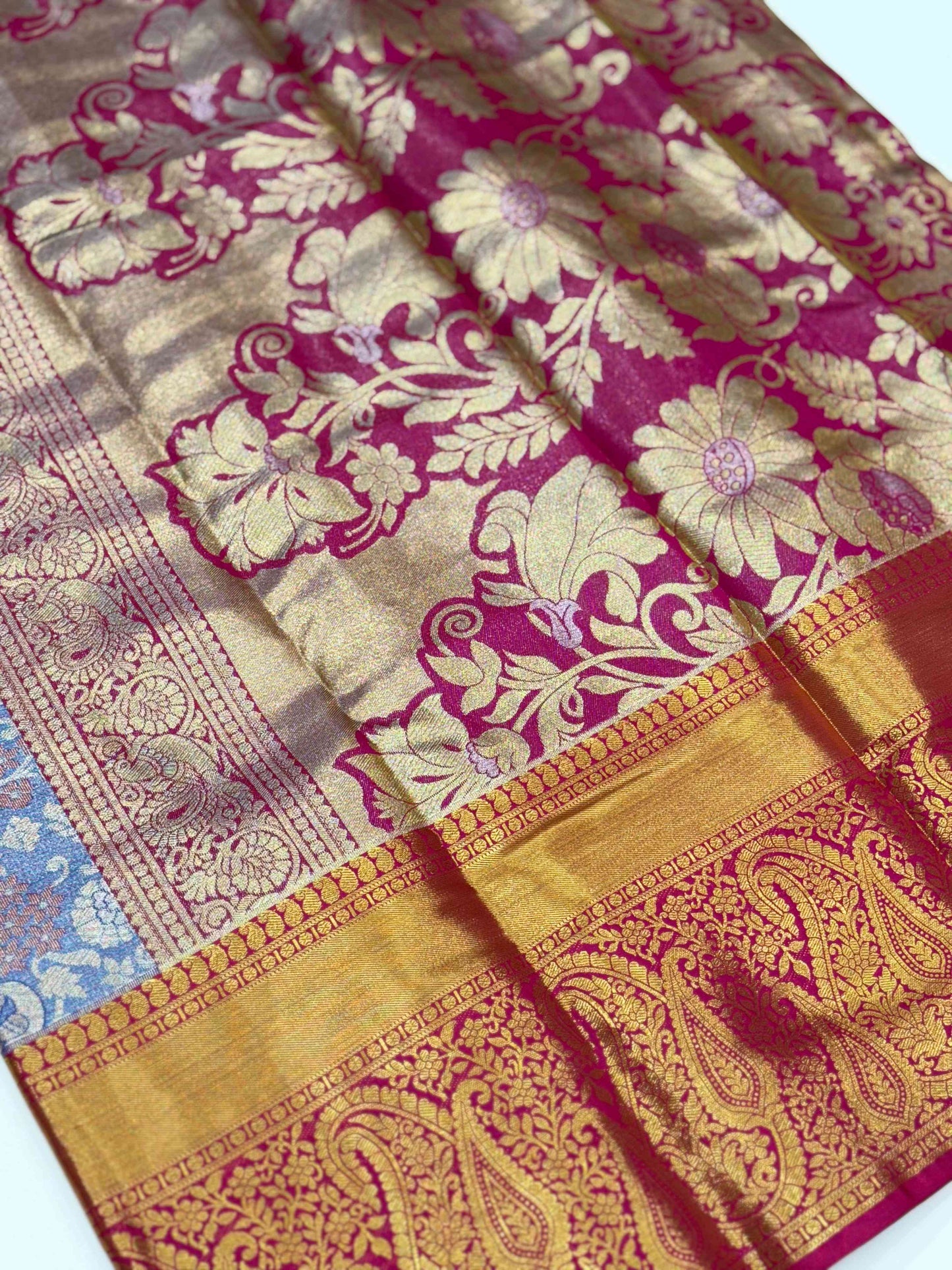 Royal Blue Dharmavaram Silk Floral Saree by My Store
