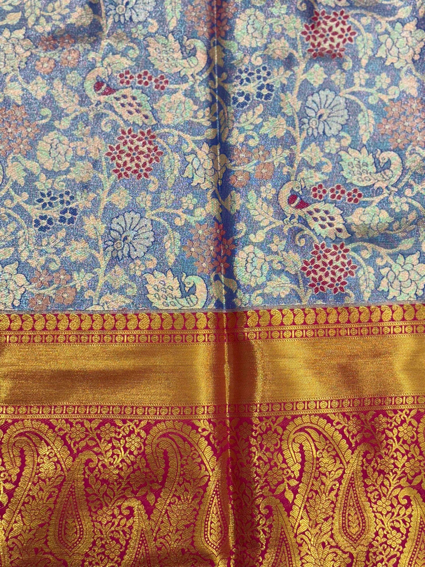 Royal Blue Dharmavaram Silk Floral Saree by My Store