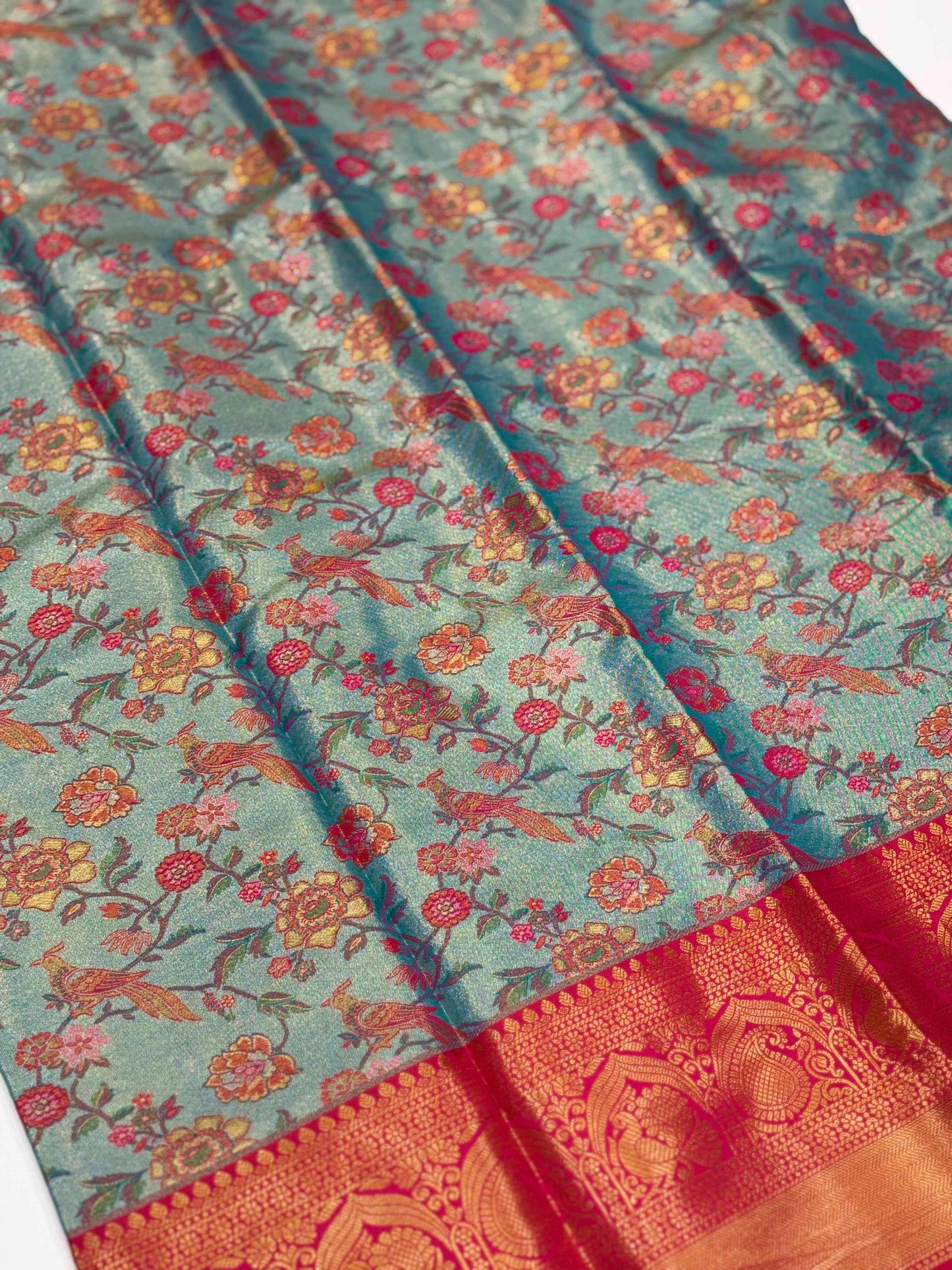 Crimson Teal Dharmavaram Silk Saree by My Store