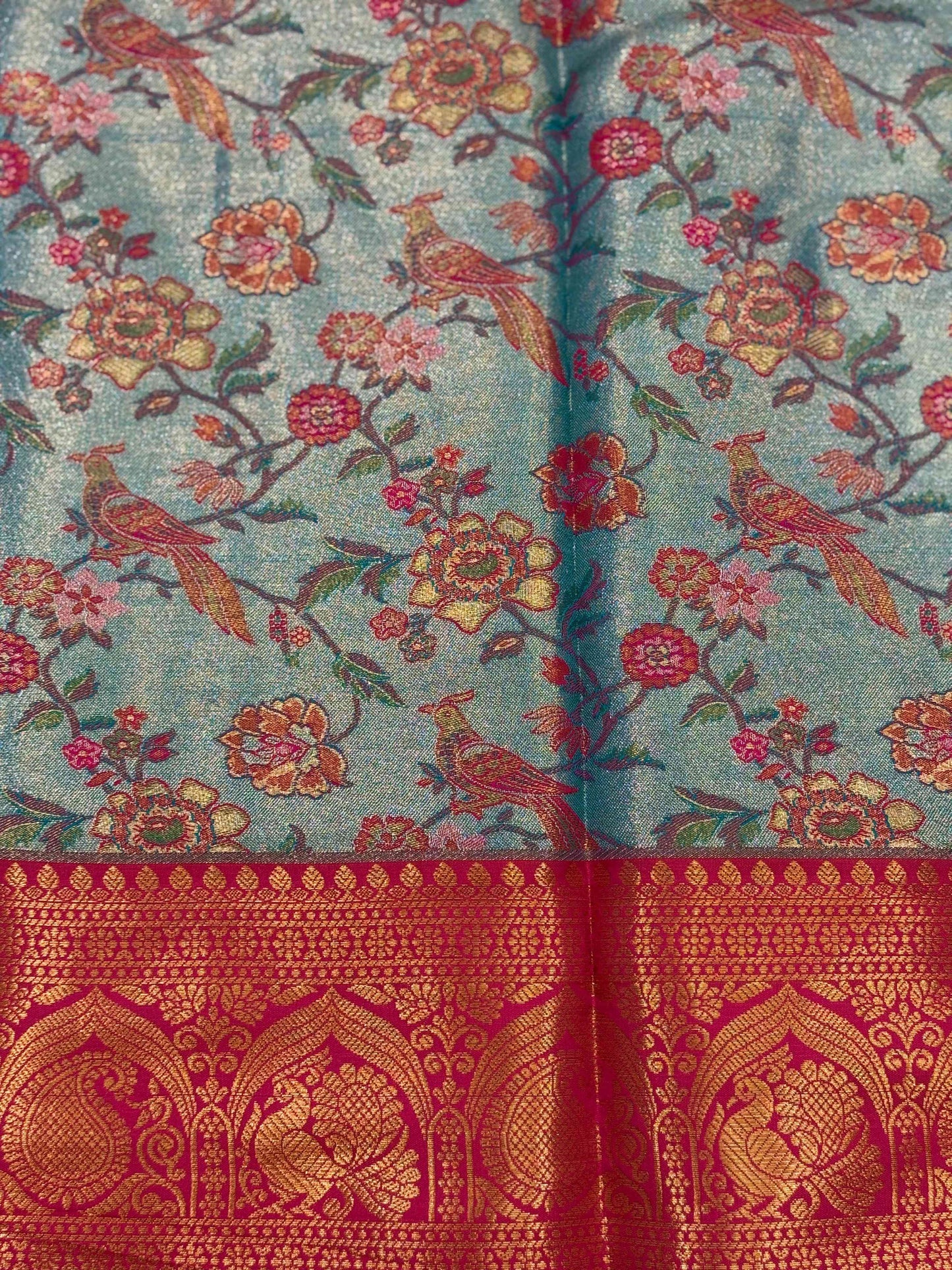 Crimson Teal Dharmavaram Silk Saree by My Store