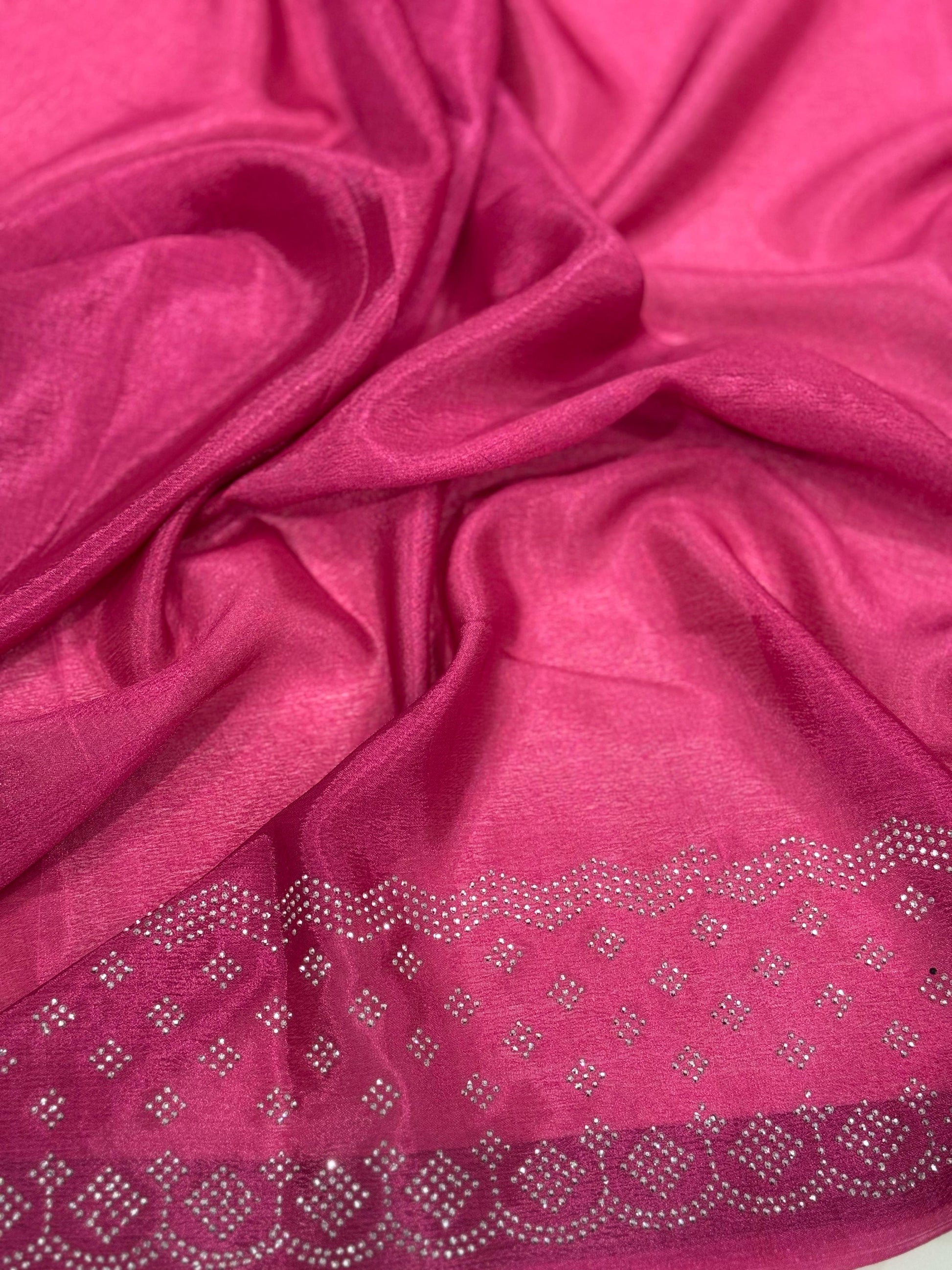 Mustard Poly Chiffon Diamond Swaroski Work Saree by My Store