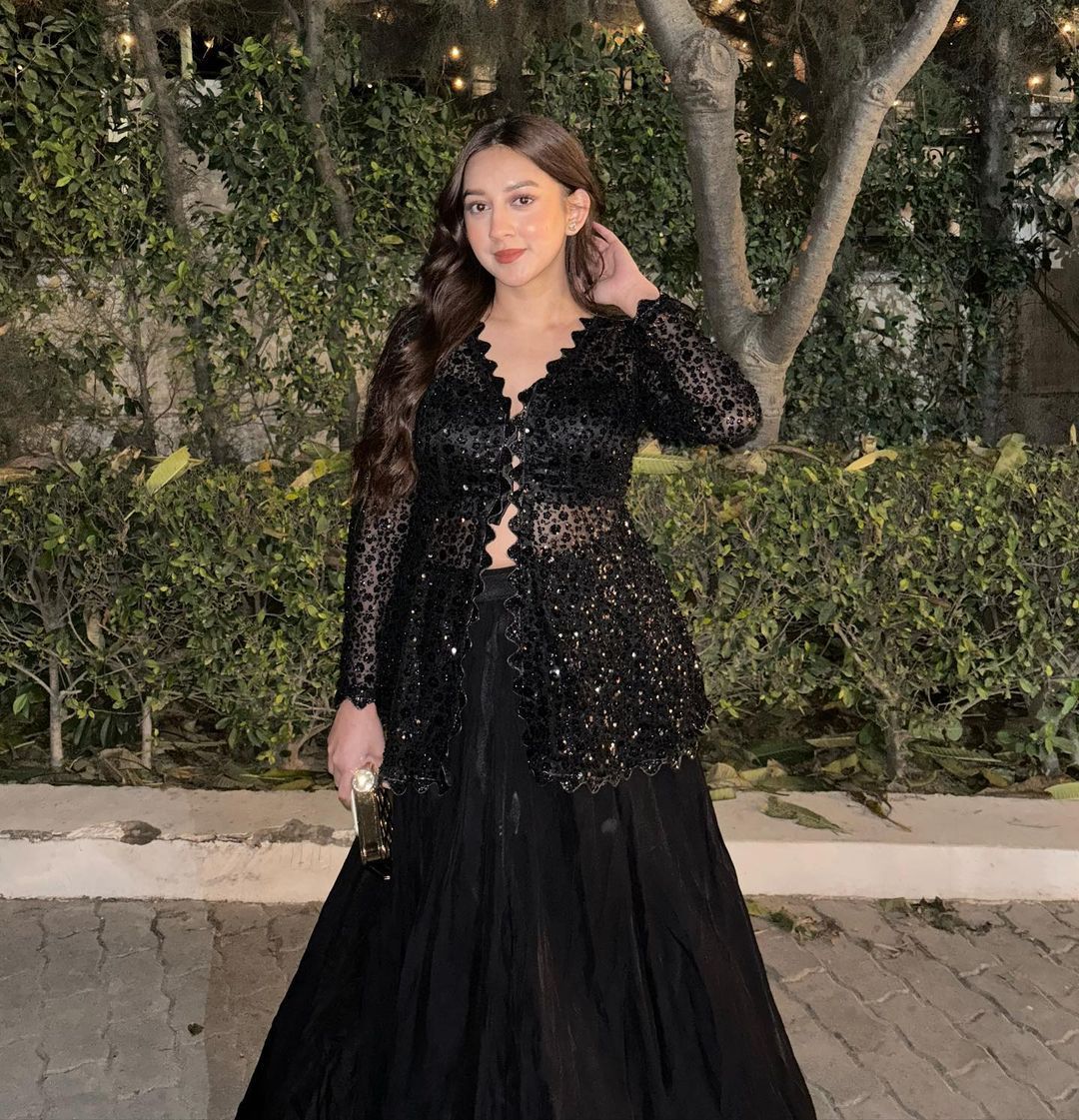 Designer Blazer Style Heavy Work Black Color Top With Lehenga by My Store