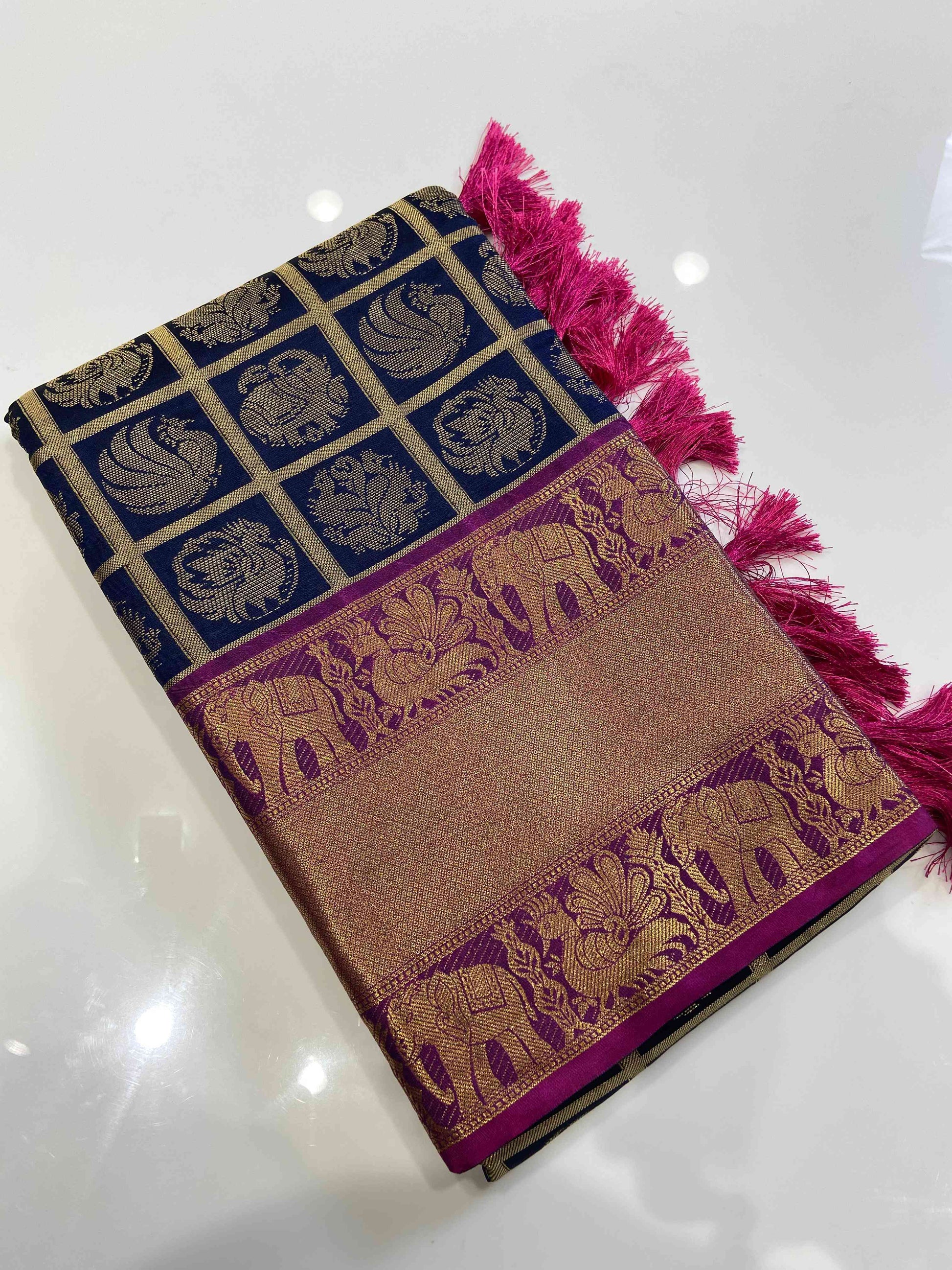 Navy Colour Woven Design Silk Cotton Saree by My Store