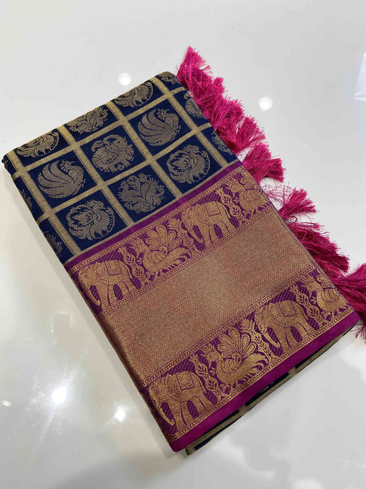 Navy Colour Woven Design Silk Cotton Saree by My Store