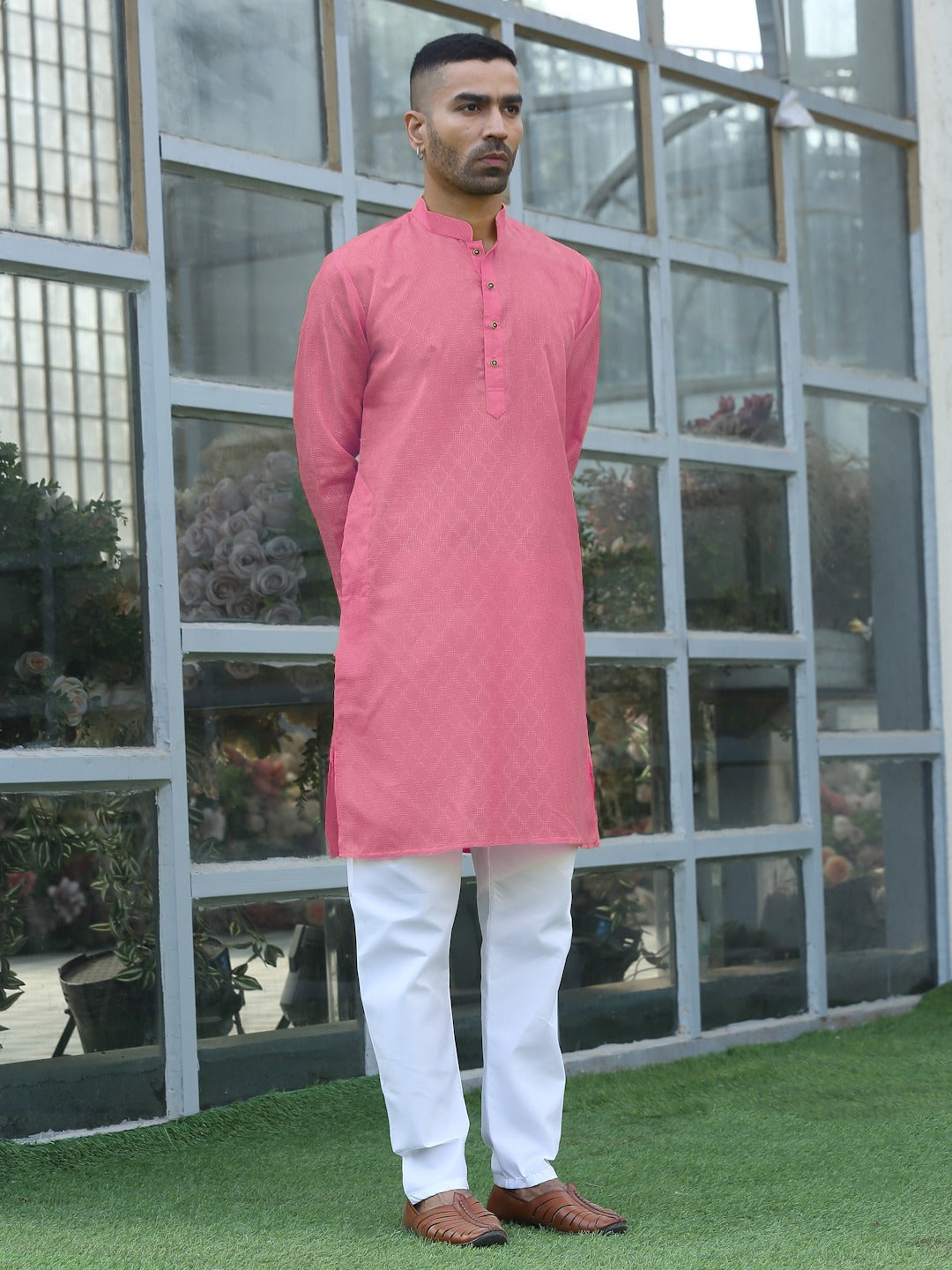 Cotton blend Woven self Desing Kurta