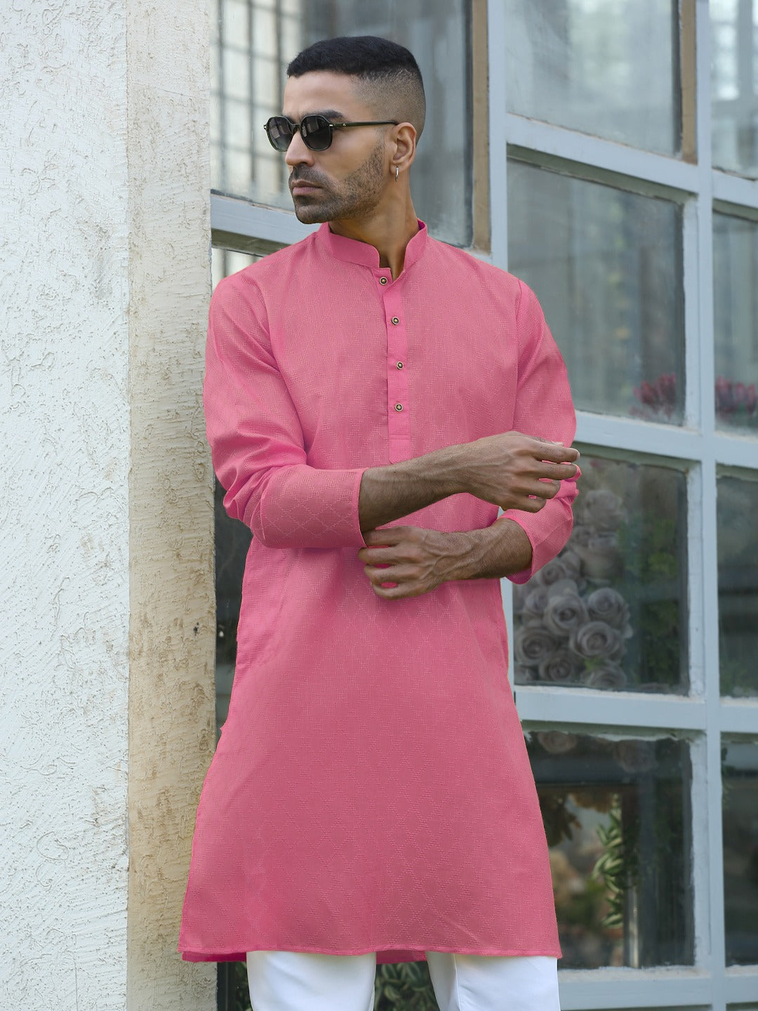 Cotton blend Woven self Desing Kurta