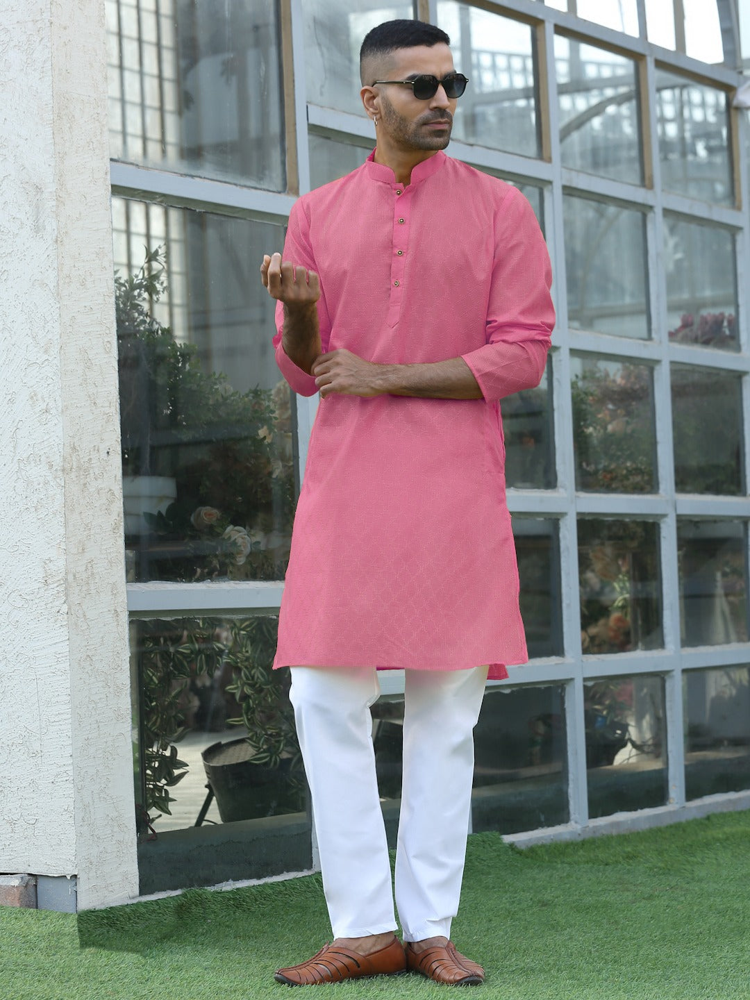 Cotton blend Woven self Desing Kurta