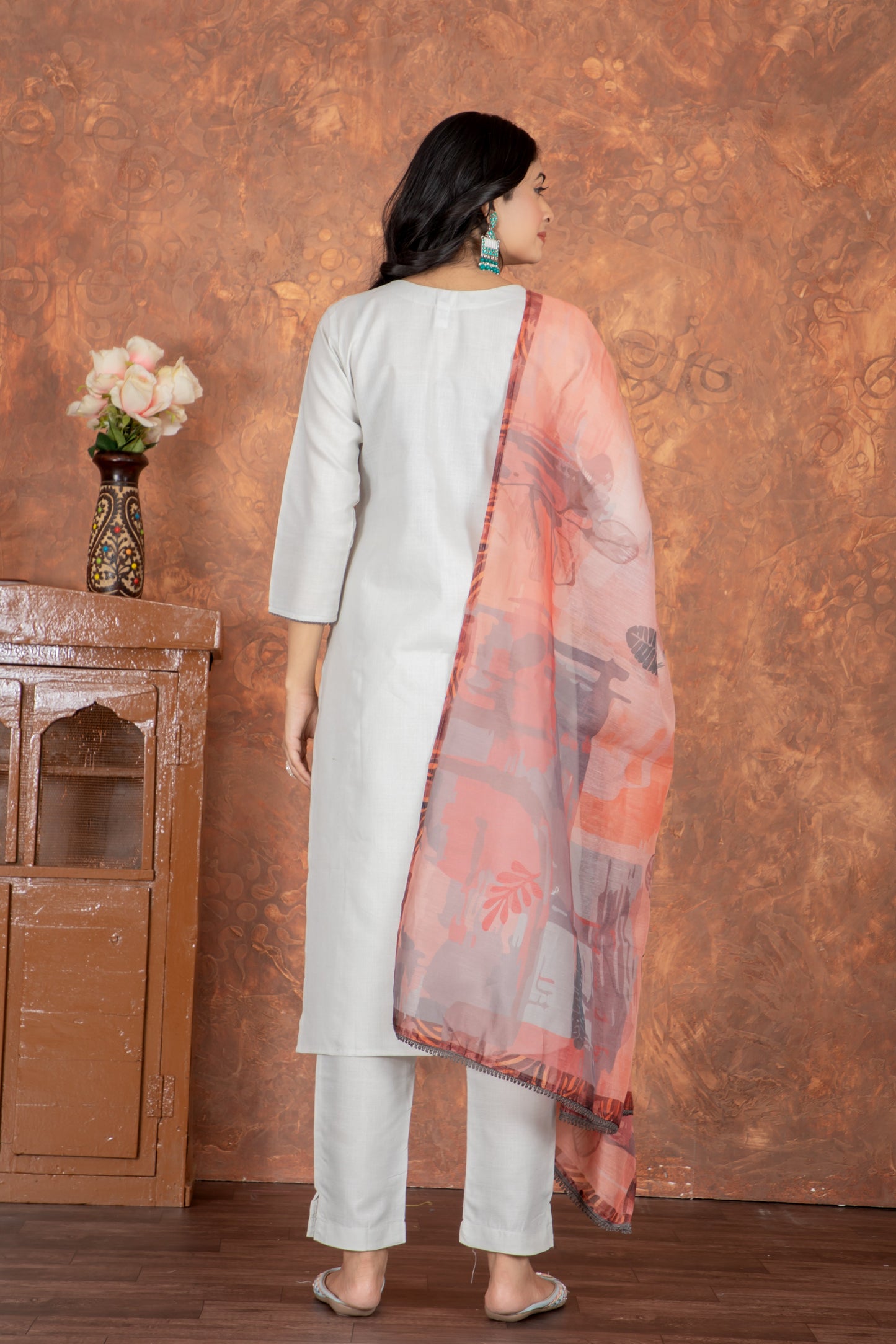 Casual Wear Cotton White Kurta Set