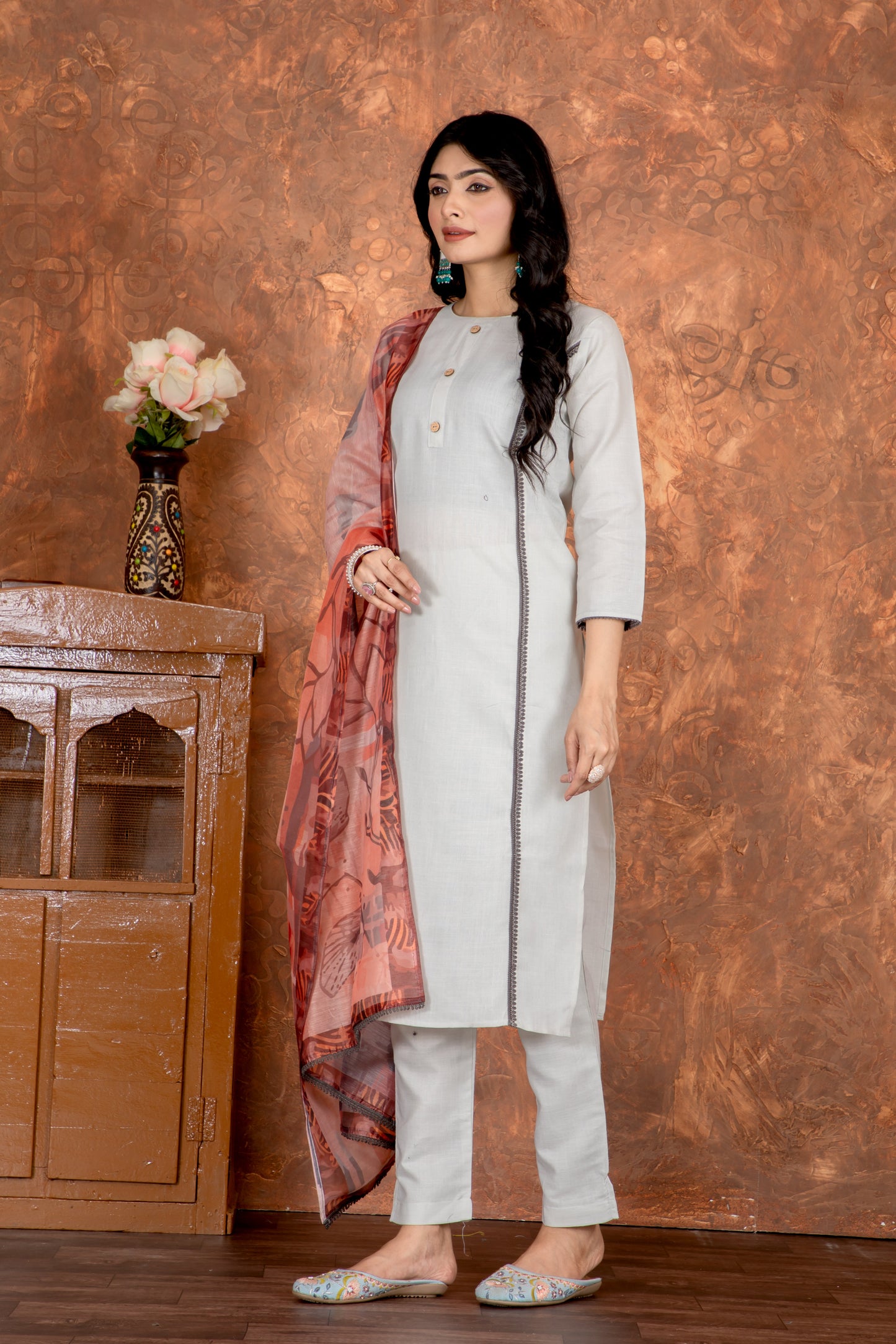 Casual Wear Cotton White Kurta Set
