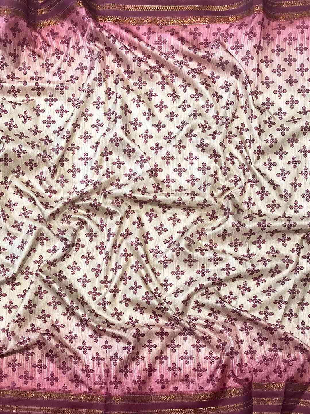 Ikkat Motifs and Paisley Prints on Ghicha Saree by My Store