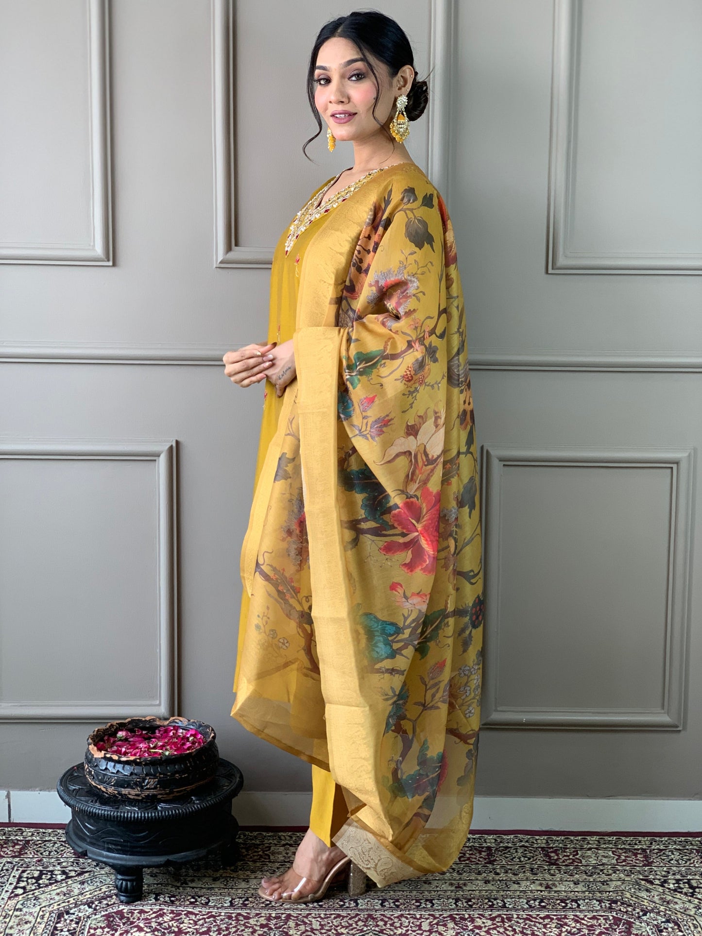 Festival Wear Silk Yellow Kurta Set