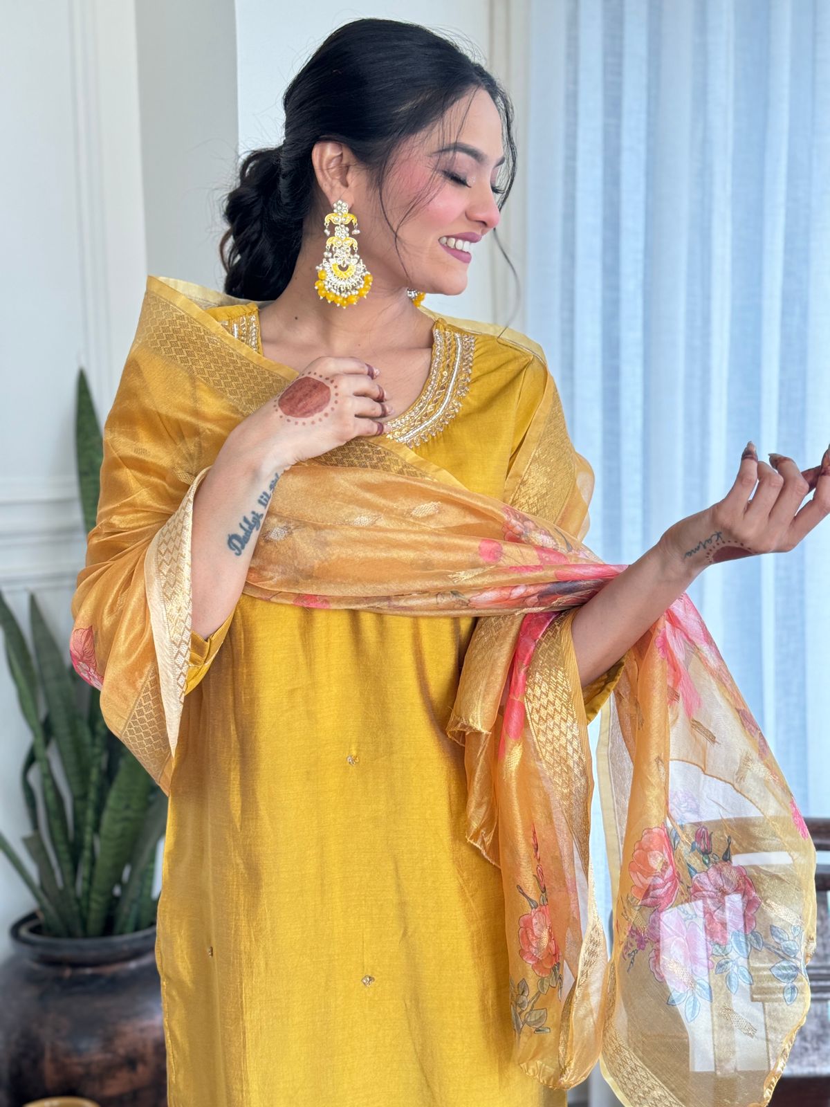 Silk Embroidered Yellow Kurta Set