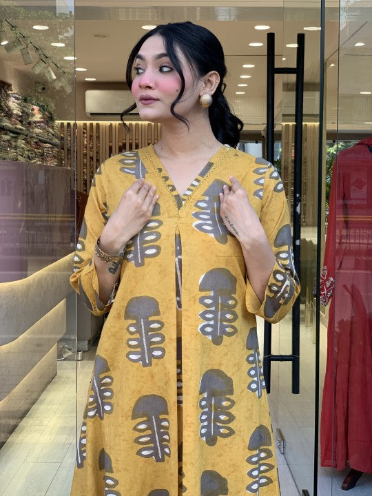 Bright Yellow Kurta with Pant Set for Women – Ethnic & Festive Wear