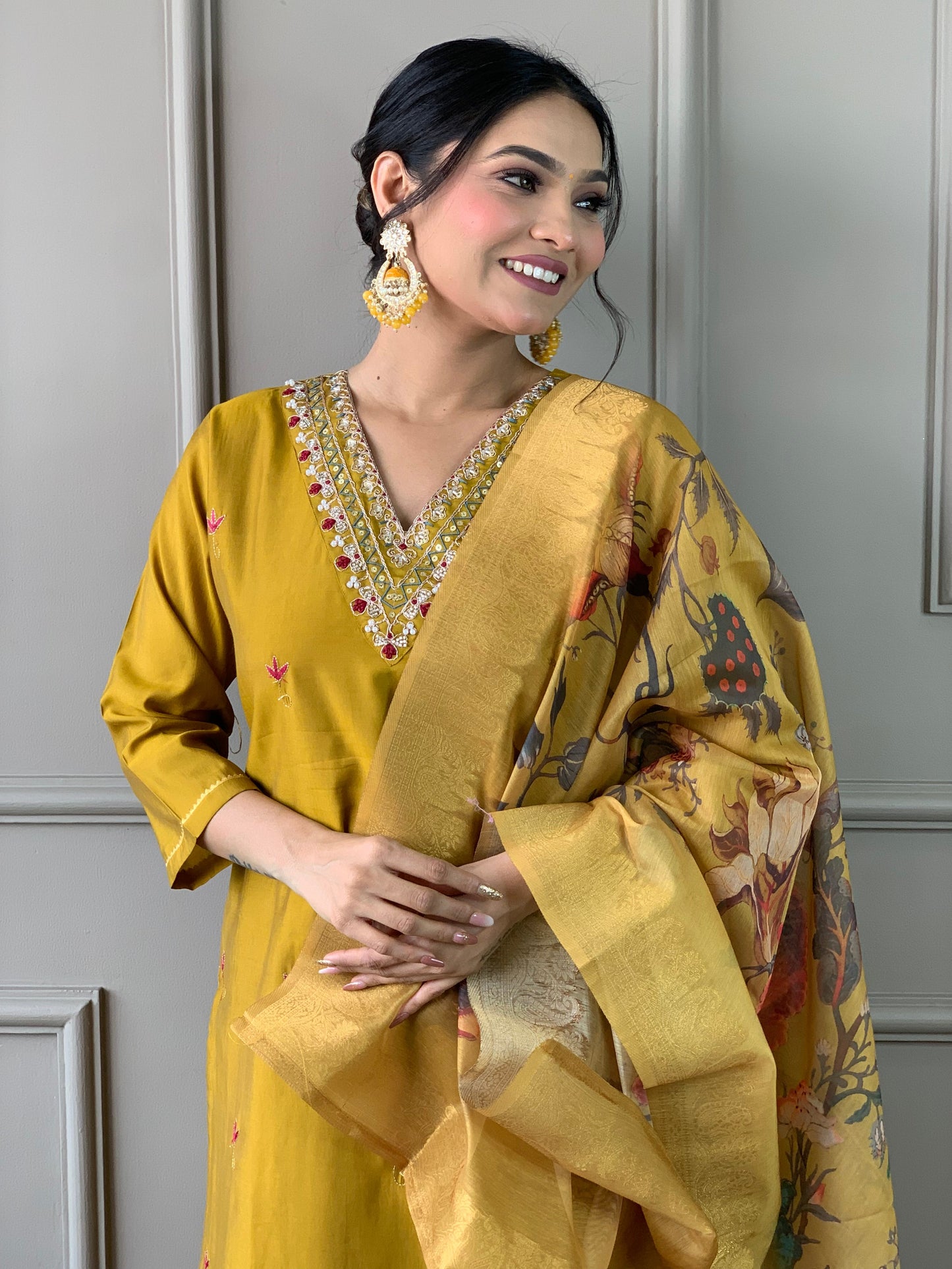 Festival Wear Silk Yellow Kurta Set