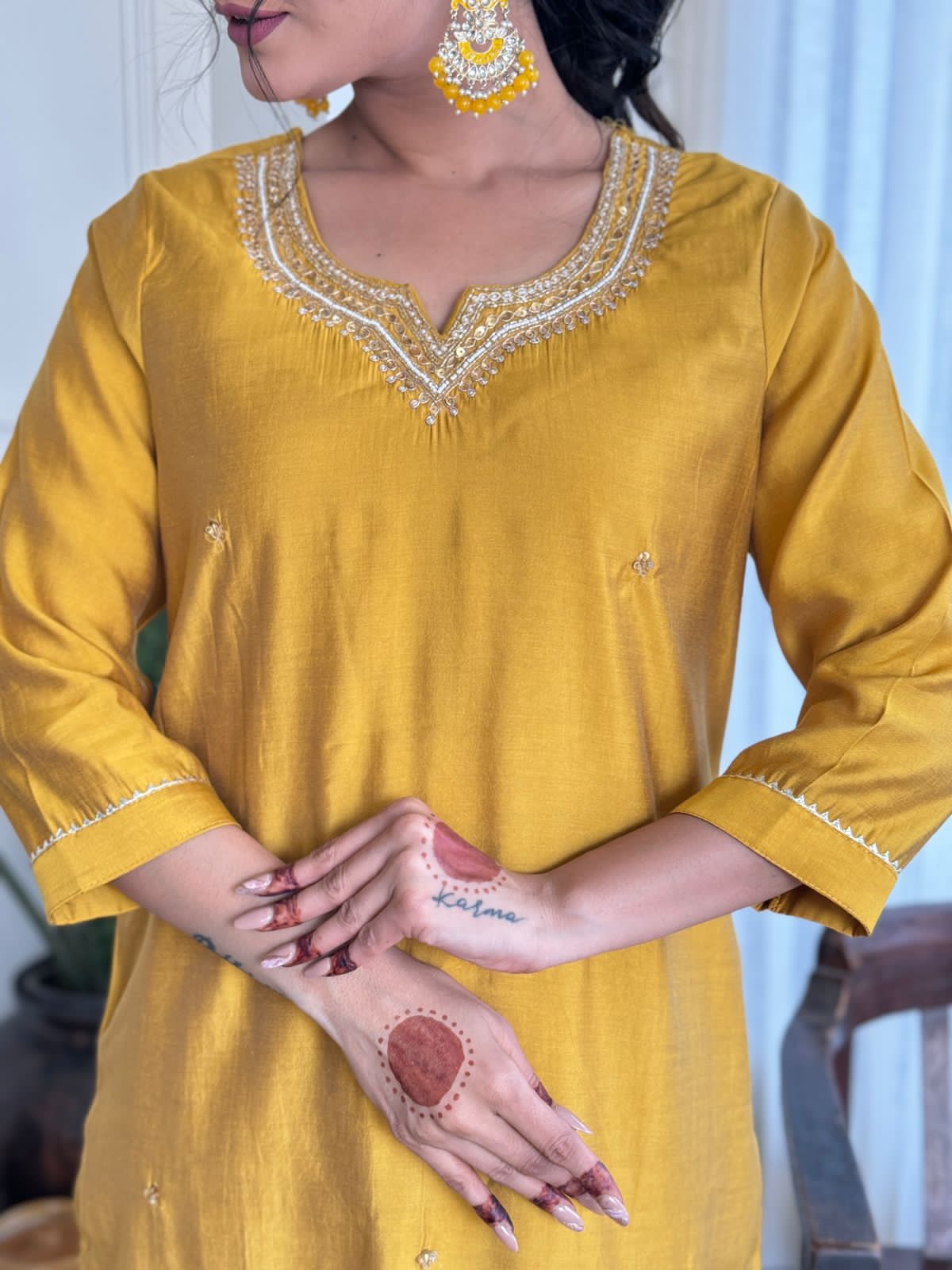 Silk Embroidered Yellow Kurta Set