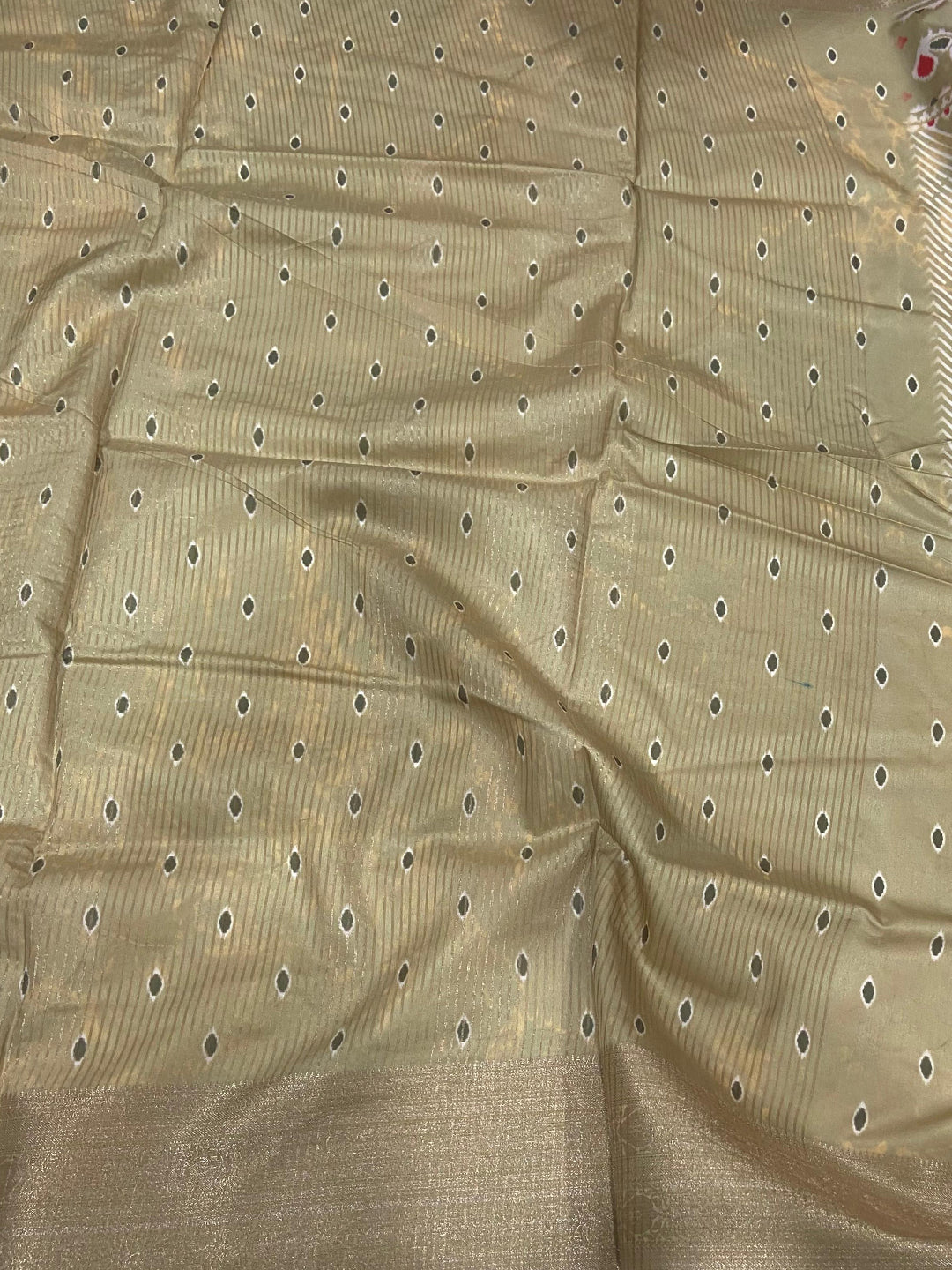 Olive Zig Zag Kalamkari Kanchi Silk Saree by My Store
