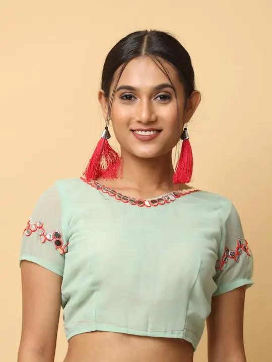 Soft Georgette Se Green Colour Ruffle Party Wear Saree by My Store