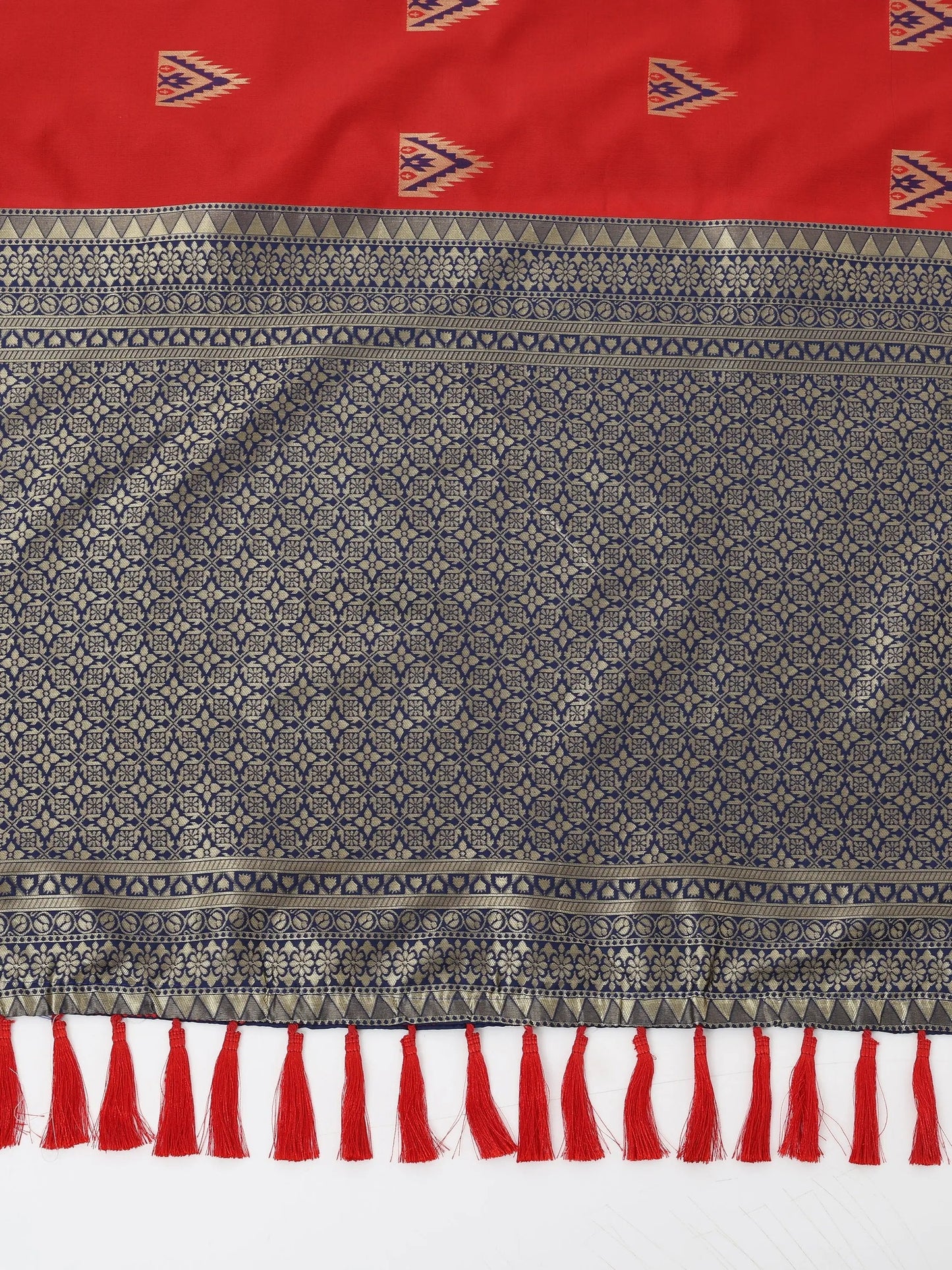 Red Banarasi Katan Silk Festive Wear Saree by My Store