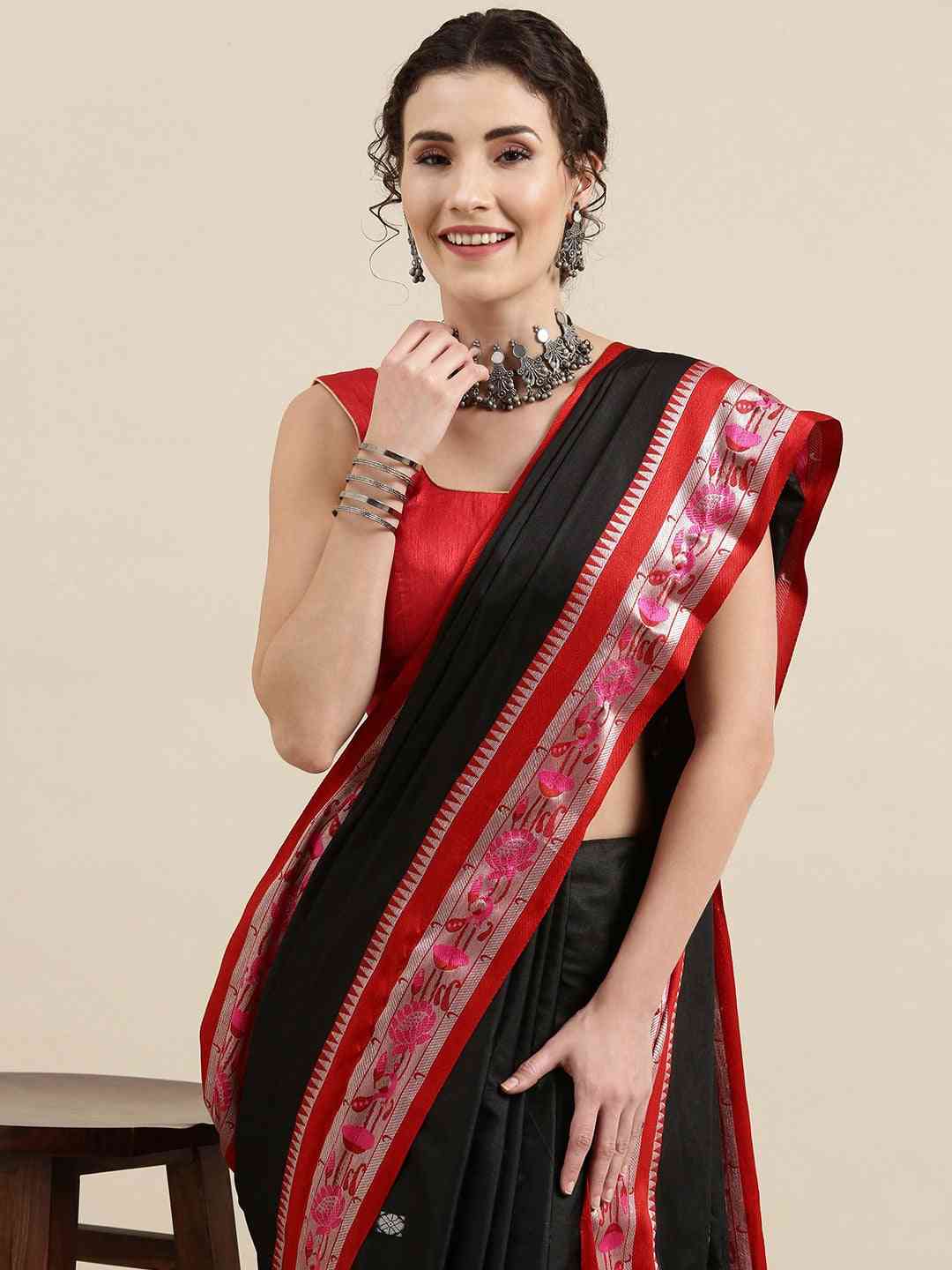 Black Colour Paithani Saree With Zari Work