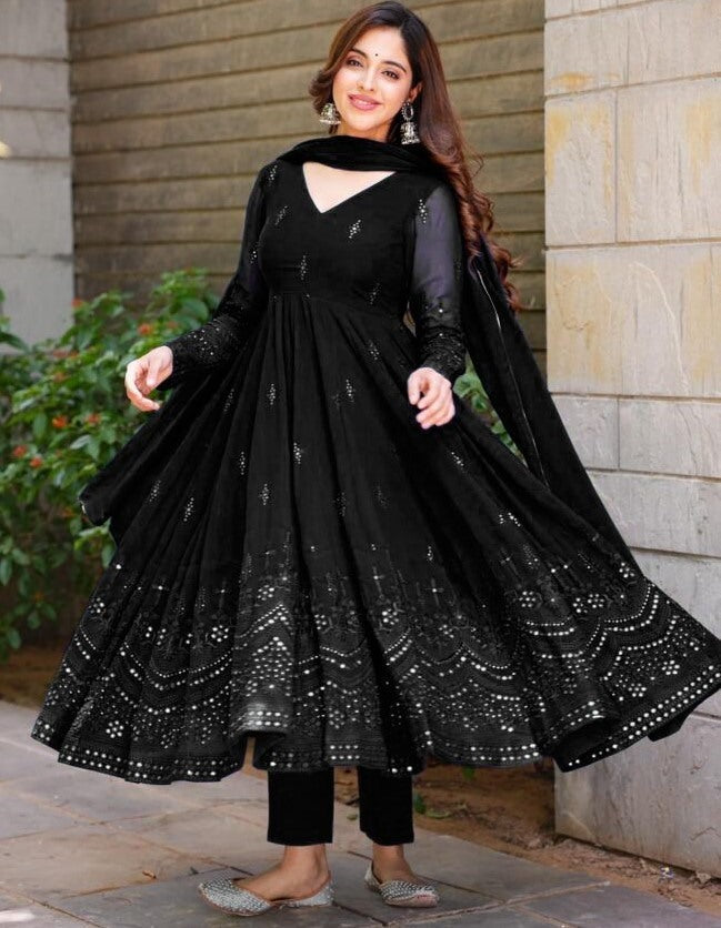 Glimmering Blue Color Sequence Thread Work Anarkali Gown by My Store