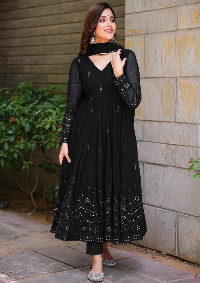 Glimmering Blue Color Sequence Thread Work Anarkali Gown by My Store