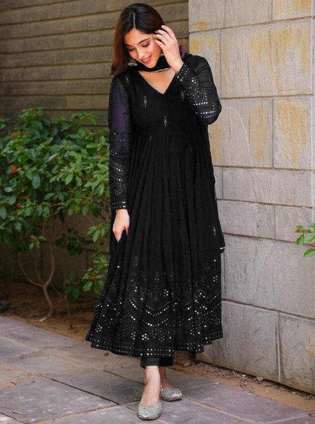 Glimmering Blue Color Sequence Thread Work Anarkali Gown by My Store