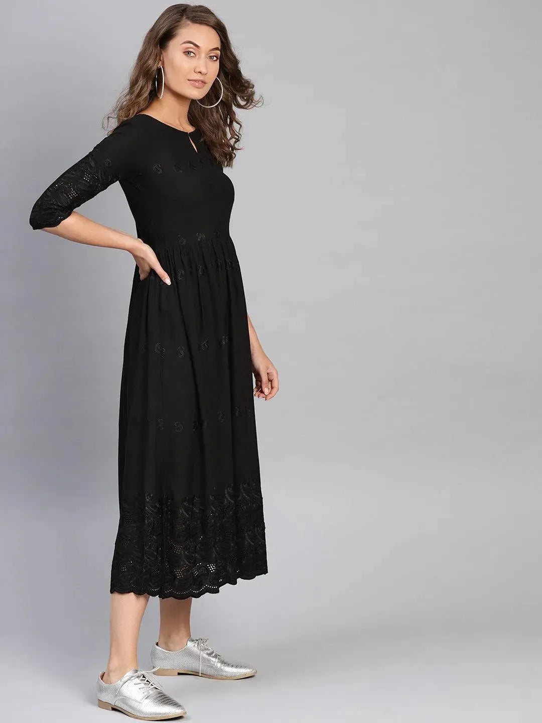 Black Schiffli Rayon Dress