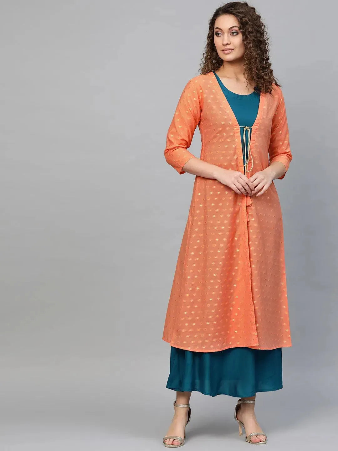 Blue Solid Rayon Dress With Jacket by My Store