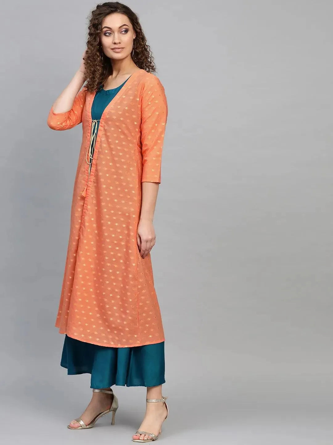 Blue Solid Rayon Dress With Jacket by My Store