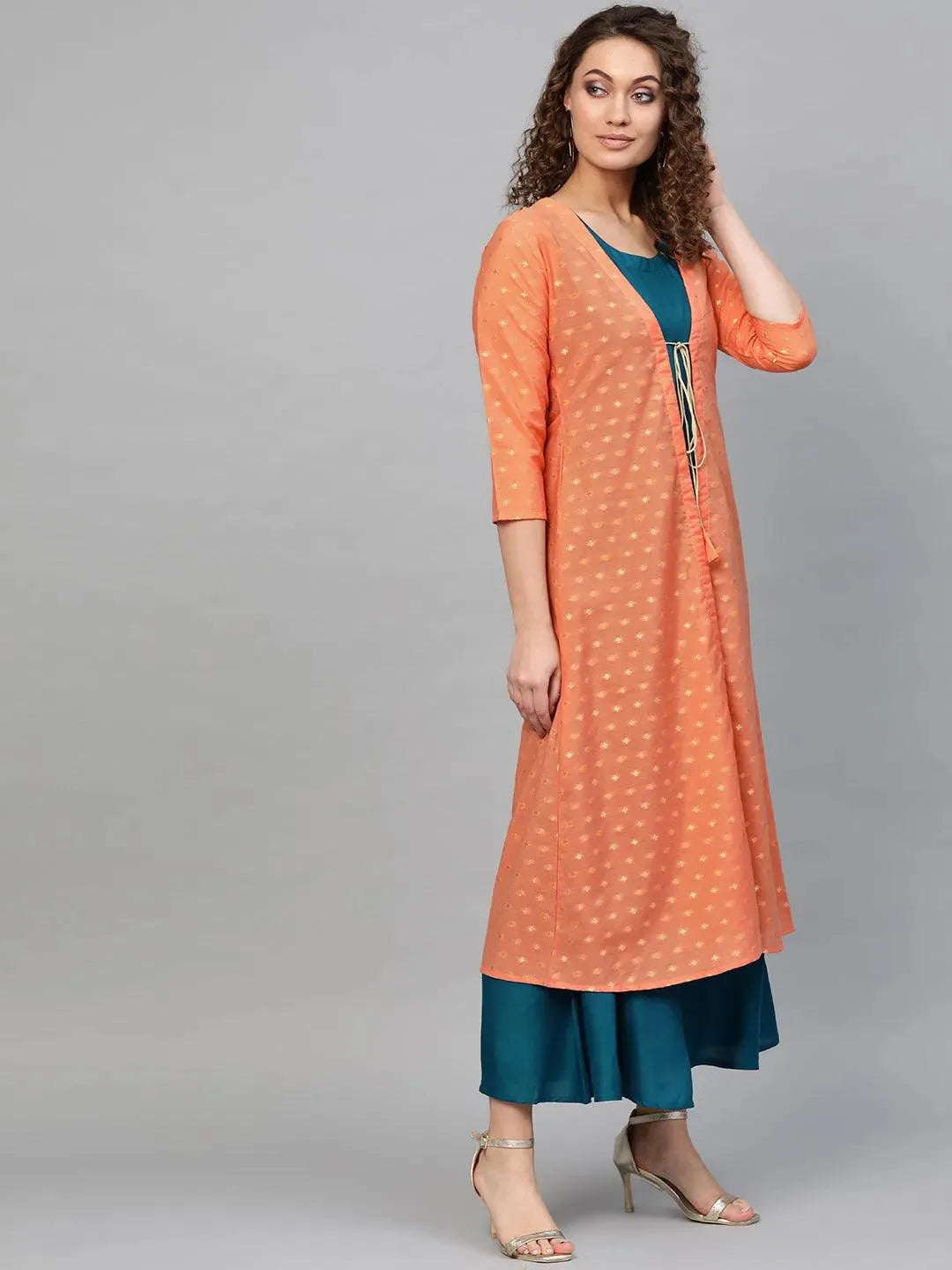 Blue Solid Rayon Dress With Jacket by My Store