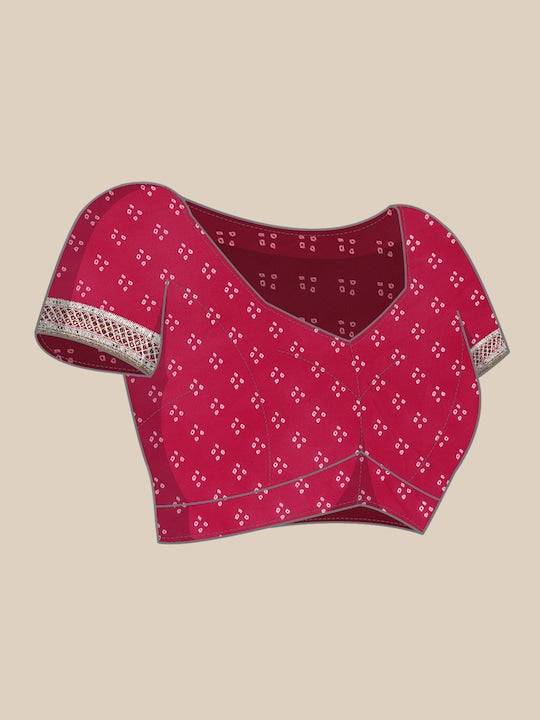 Radiant Red Bandhani Printed Saree by My Store