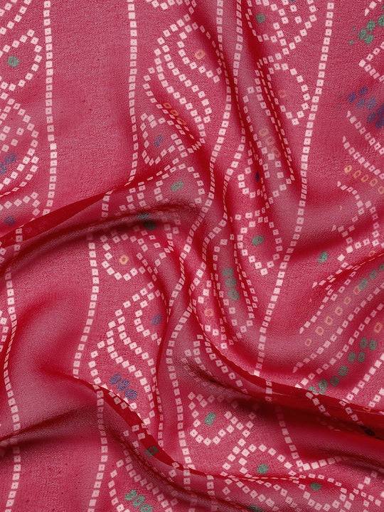 Radiant Red Bandhani Printed Saree by My Store