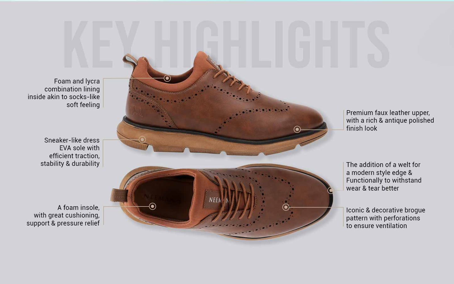 Crossover Brogues – Tan | Classic Tan Brogue Shoes for Men with Modern Comfort by My Store