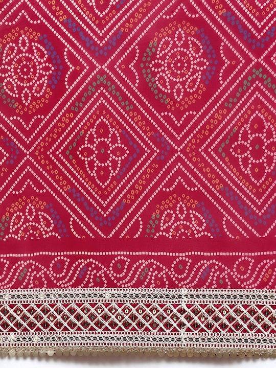 Radiant Red Bandhani Printed Saree by My Store