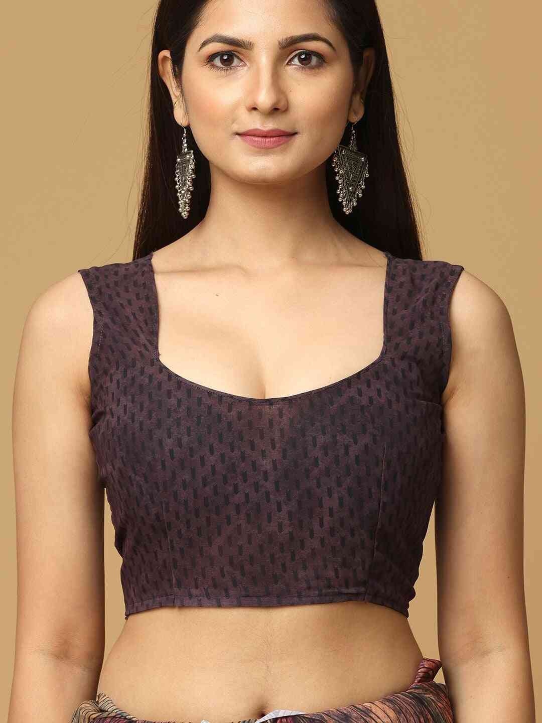 Geometric Printed Coffee Brown Poly Georgette Saree by My Store
