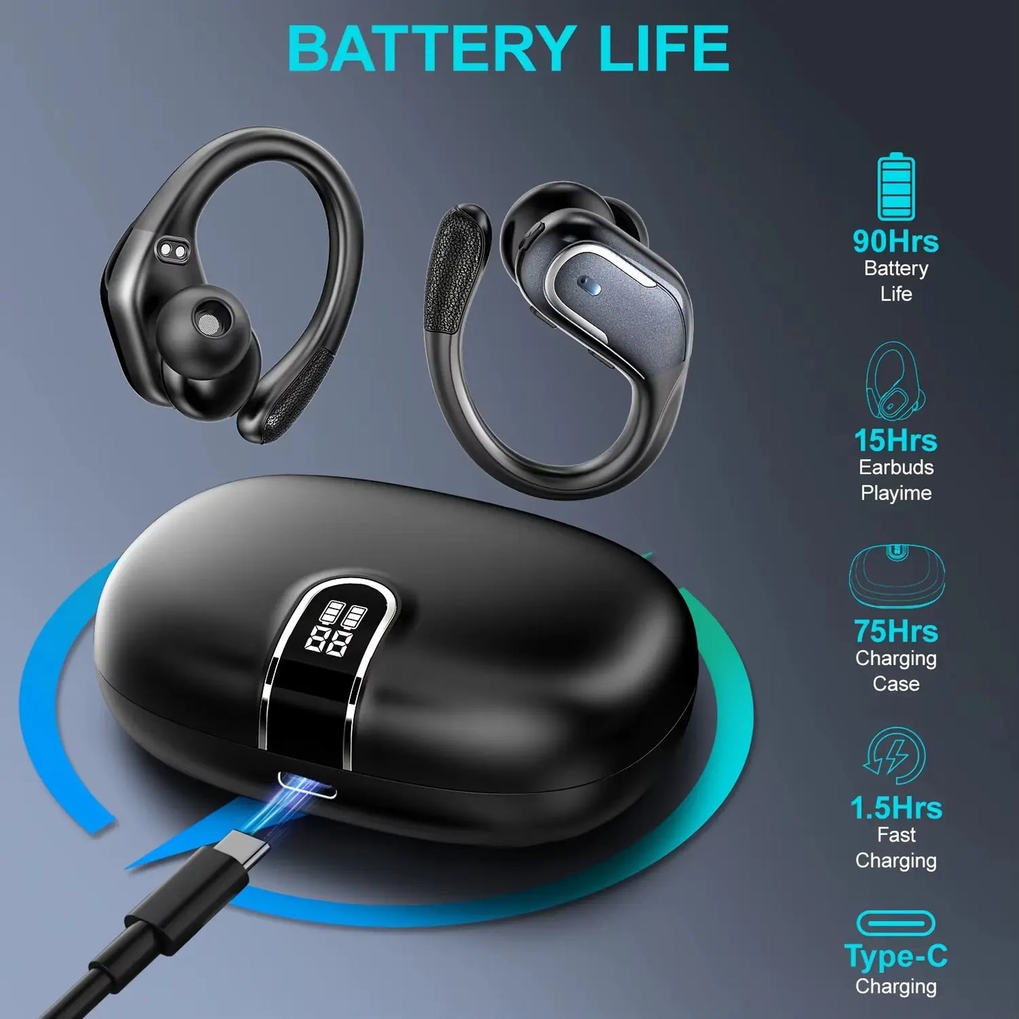 2025 New Arrival NO Noise Canceling Sports Wireless Earphones Gaming Waterproof Sports Hanging Ear Earbud Wireless TWS Headphone - My Store