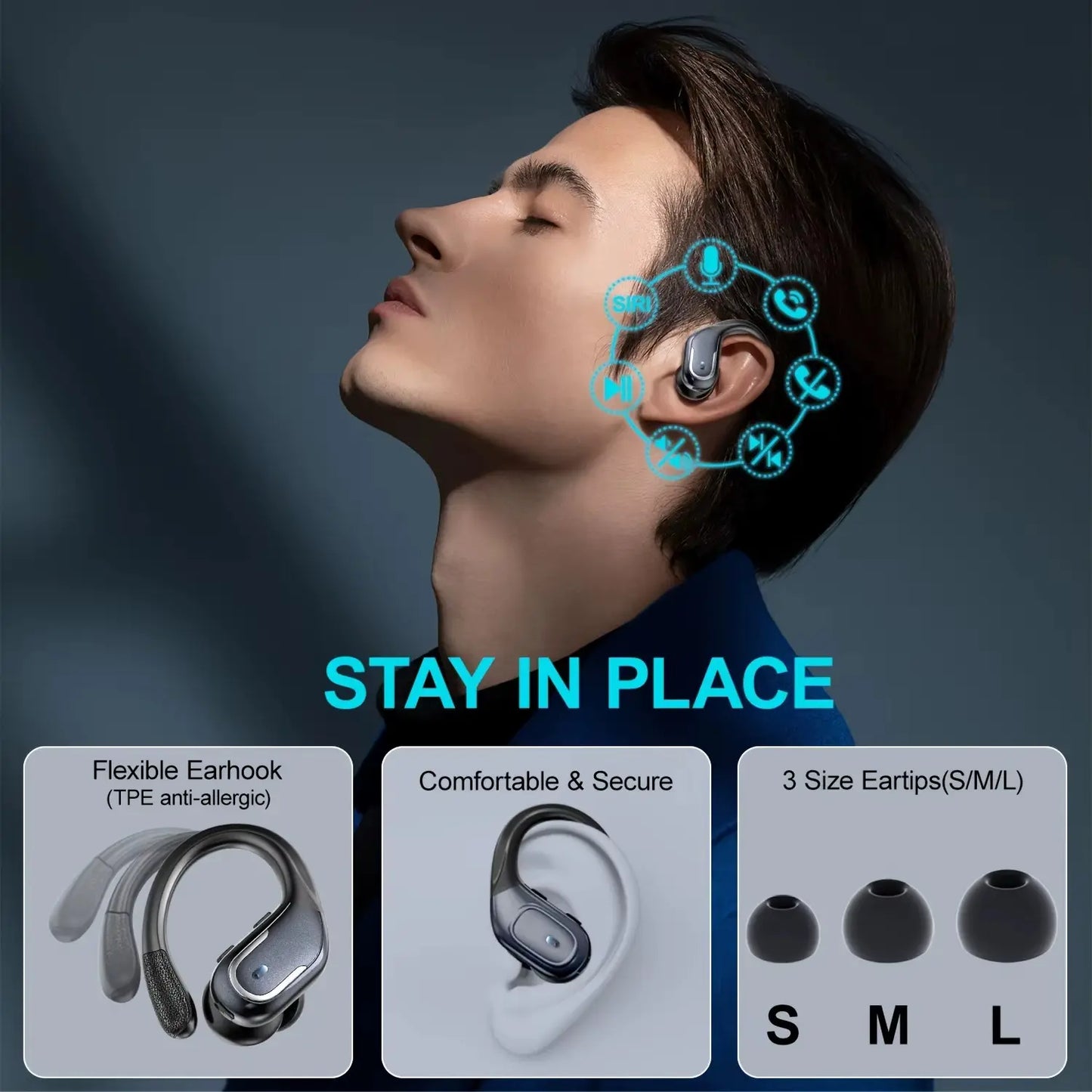 2025 New Arrival NO Noise Canceling Sports Wireless Earphones Gaming Waterproof Sports Hanging Ear Earbud Wireless TWS Headphone - My Store